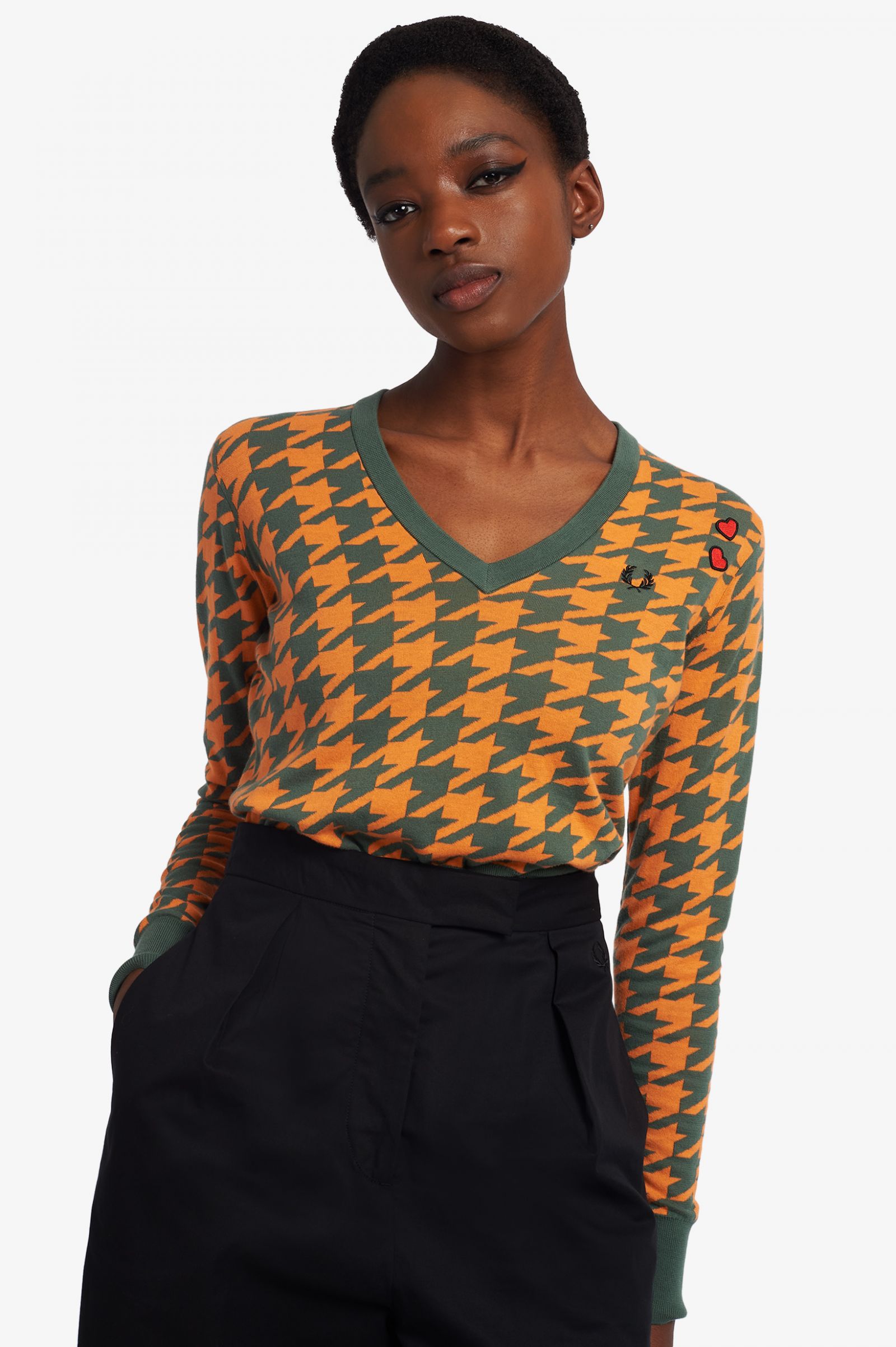 Stylish Houndstooth V-Neck Jumper for Women | Cozy Knit Sweater | Perfect for Fall & Winter Outfits, Office Wear & Casual Dates