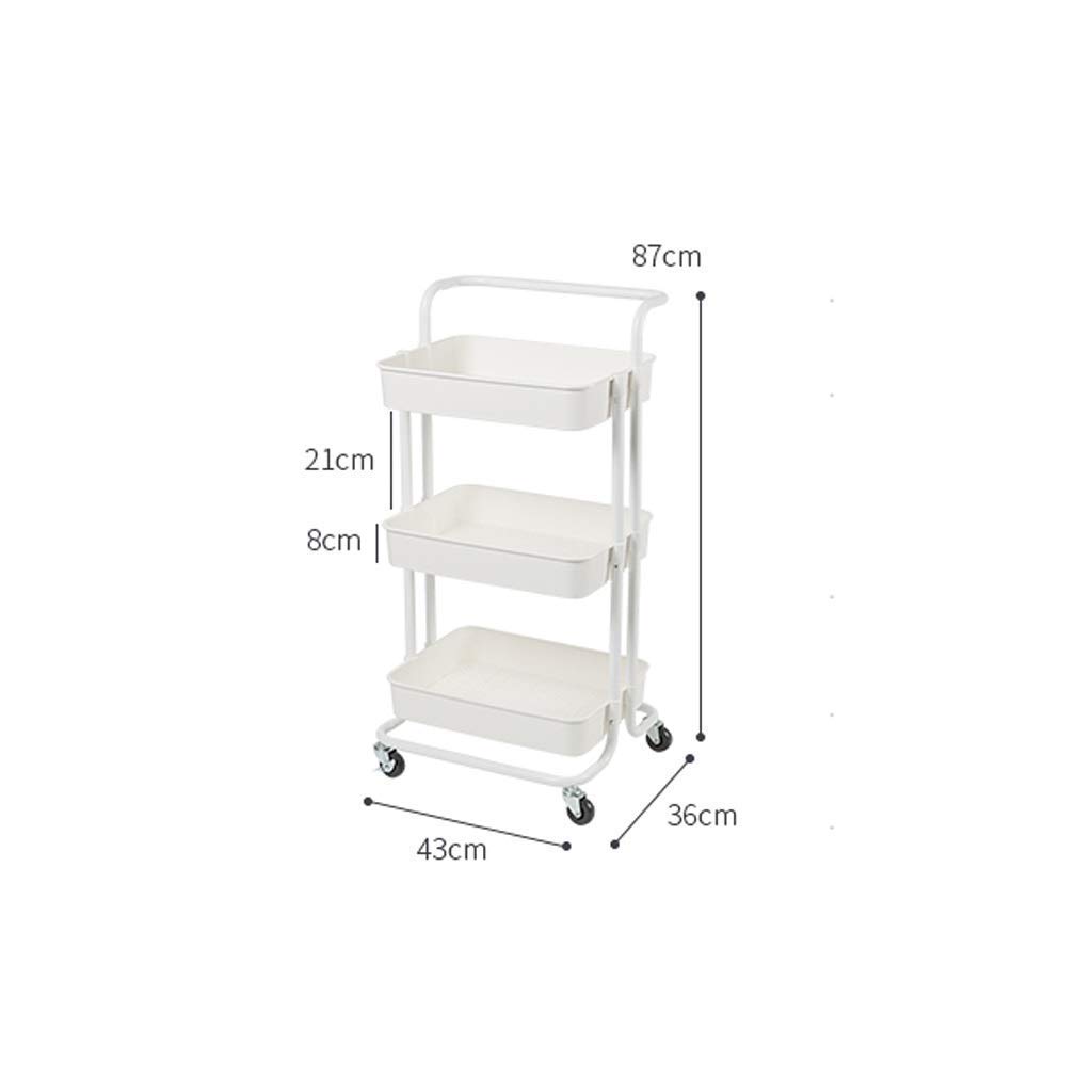 Multifunctional 3-Tier Rolling Utility Cart - Portable Metal Hand Truck with Storage Basket & Handles - White Kitchen, Bathroom, Office Organizer for Home & Commercial Use