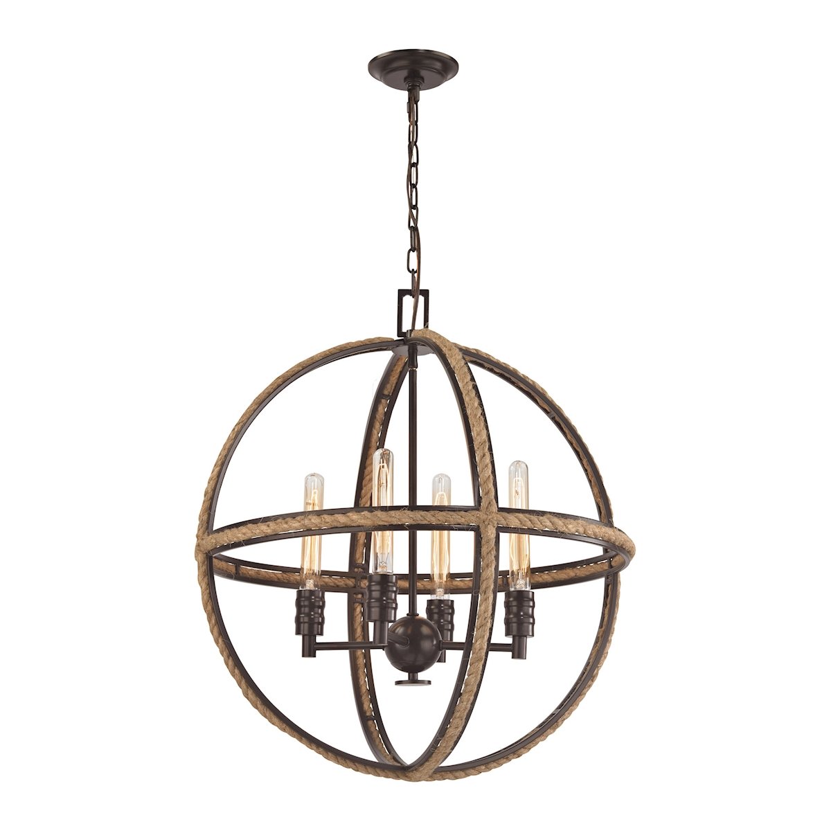Stylish Natural Rope 4-Light Chandelier in Oil Rubbed Bronze Finish - Perfect for Dining Room, Living Room, and Bedroom Lighting