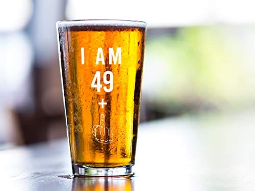 Funny 50th Birthday Gifts for Men & Women - 16 oz Middle Finger Beer Glass - Perfect 50 Year Old Present for Dad, Mom, Husband or Wife - Great for Birthday Parties, Craft Beer Lovers & Humorous Gift Giving