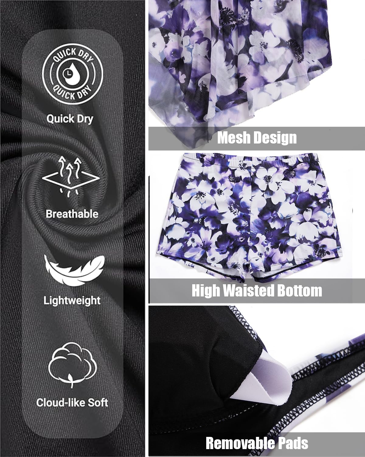 Plus Size Two Piece Swim Dress with Boyshorts for Women - Mesh Flowy Bathing Suit | Beach Vacation, Pool Party, Summer Swimwear