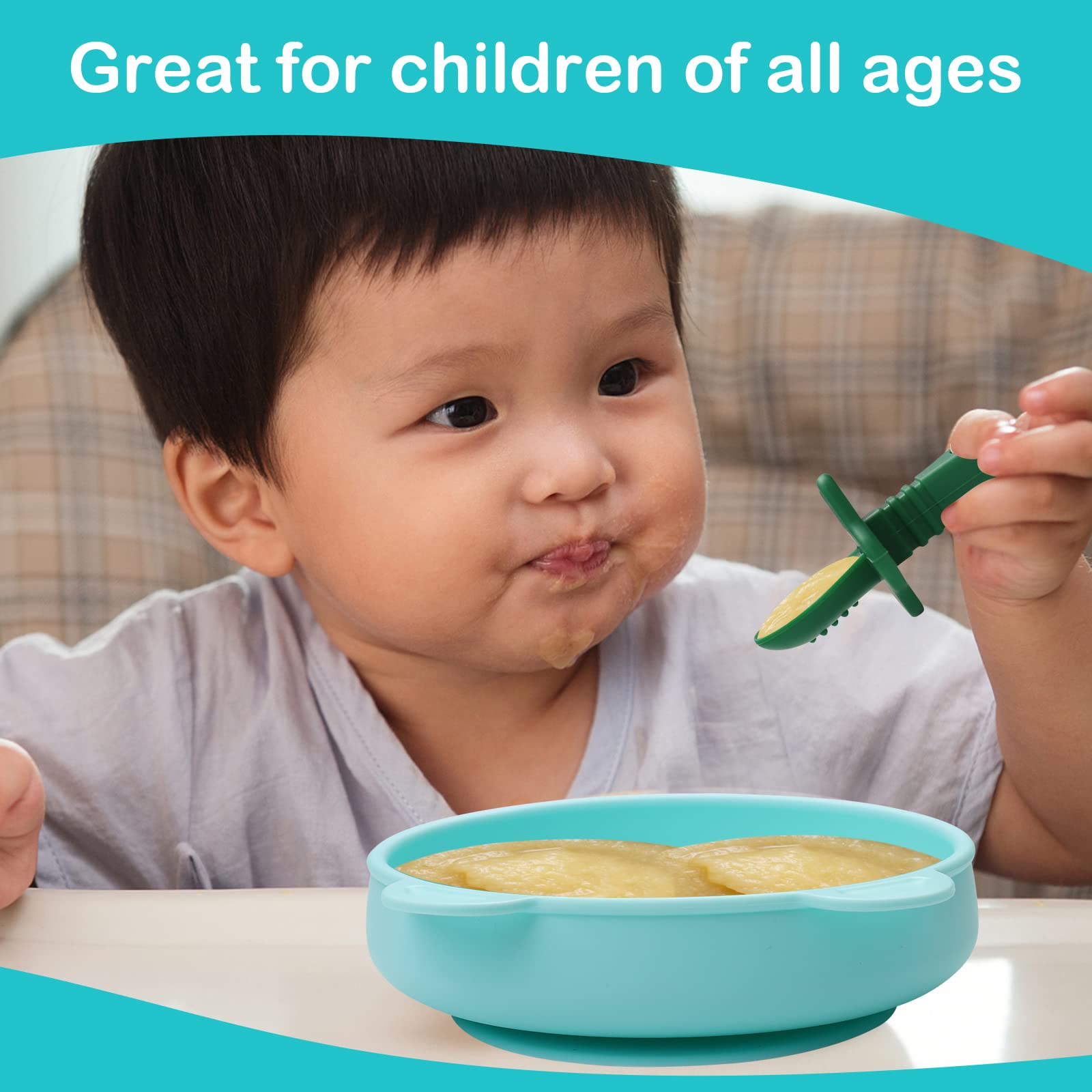 BPA Free Silicone Baby Plates Set with Spoon - Non-Slip Suction Base for Toddlers Self Feeding | Dishwasher & Microwave Safe | Perfect for Home, Daycare & Travel Use