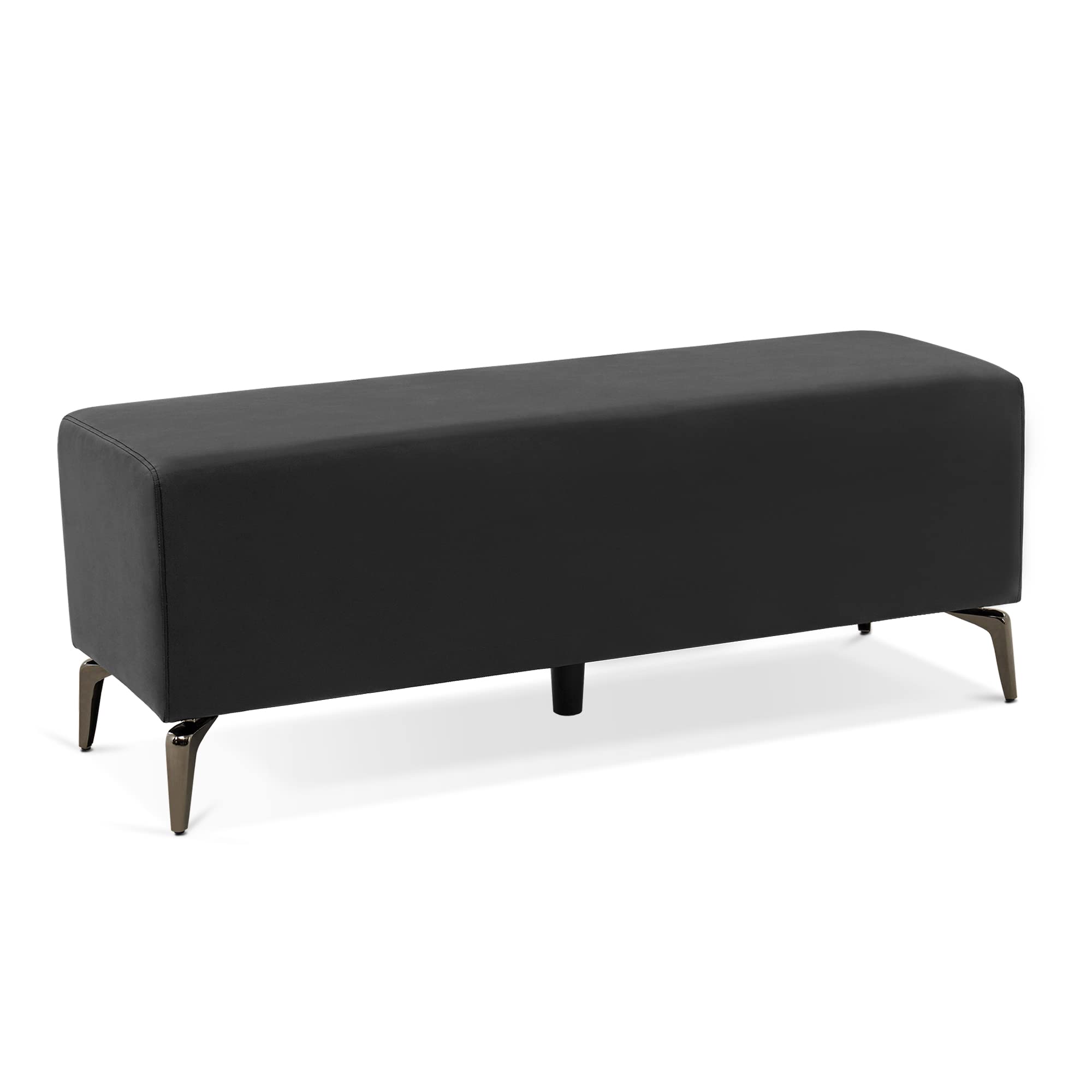 BarberPub Salon Waiting Room Chairs - Faux Leather Reception Bench & Ottoman for Office Lobby, Entryway, Store - Comfortable Guest Seating Furniture W704 (Black) | Perfect for Barber Shops, Hair Salons, Spas, Clinics and Retail Stores