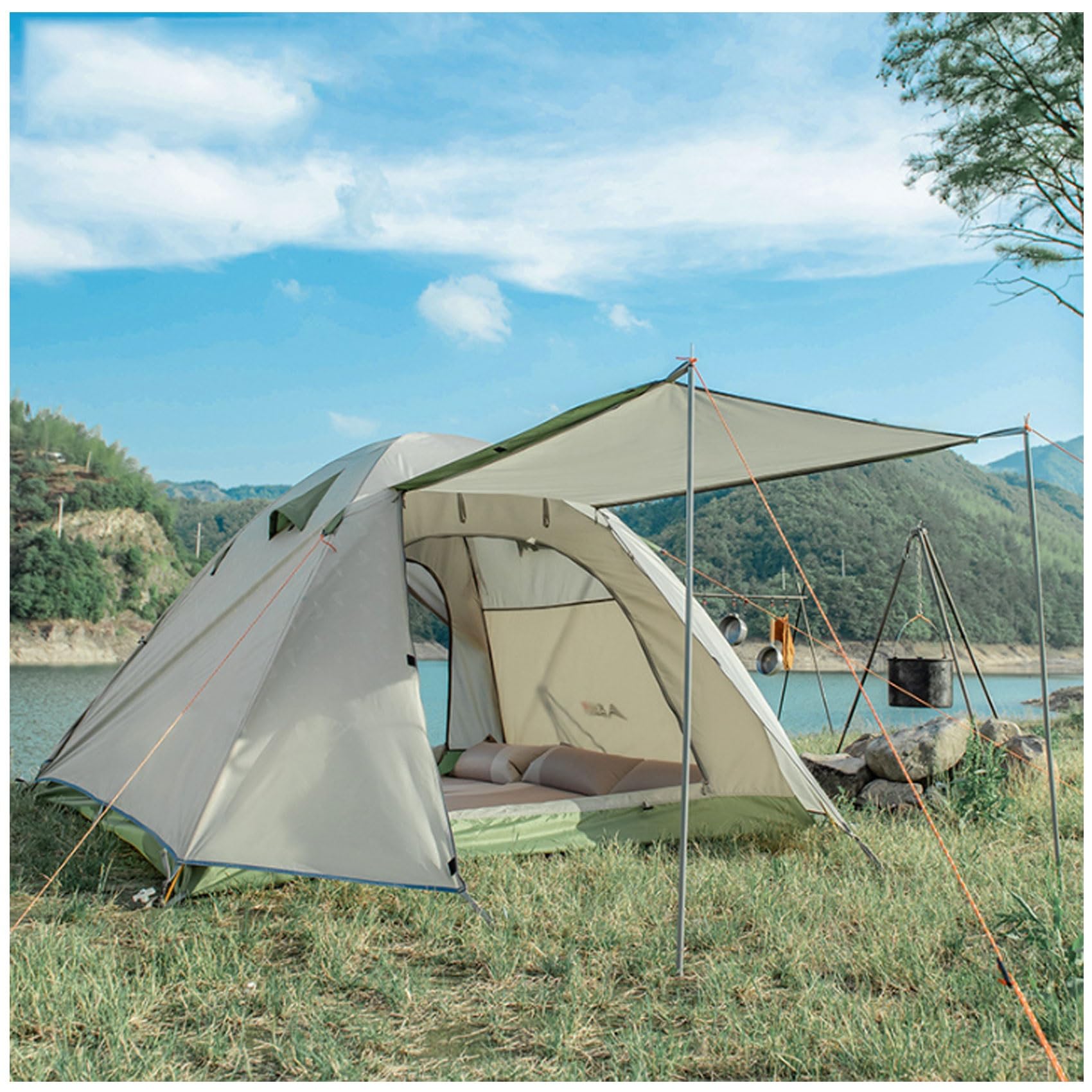 **3-4 Person Waterproof Pop Up Camping Tent - Quick Setup, Portable & Lightweight for Outdoor Adventures, Hiking, Backpacking & Beach Trips**