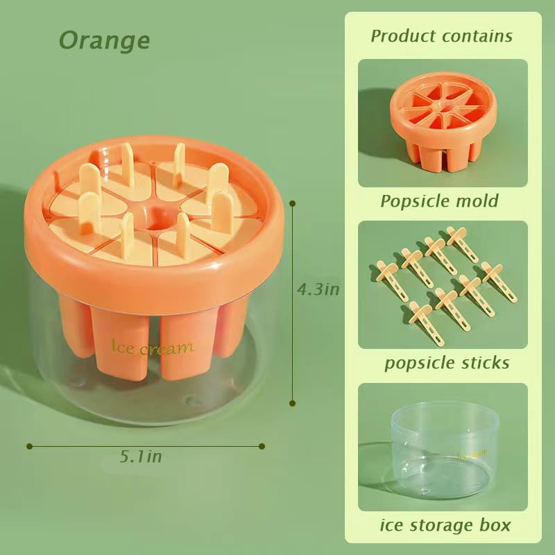 8-Piece BPA-Free Popsicle Molds with Sticks | Reusable Ice Cream Molds for Homemade Treats | Perfect for Summer Snacks, Kids Parties & Healthy Desserts (Orange)