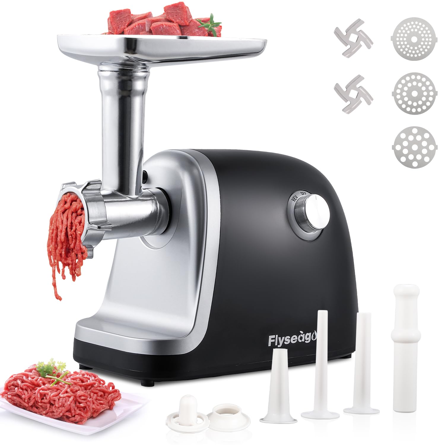 3000W Electric Meat Grinder & Sausage Maker - Heavy Duty Stainless Steel Mincer with 3 Grinding Plates, 2 Blades & Sausage Stuffer Tubes - Perfect for Home Kitchen, BBQ Parties & Meal Prep