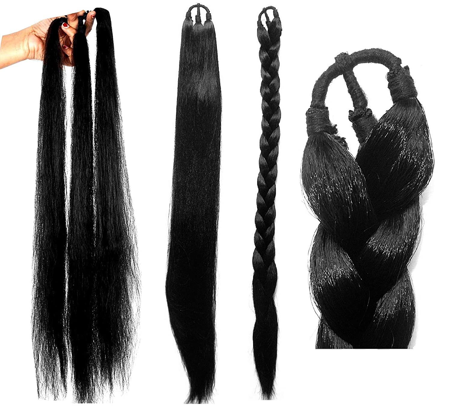 Truvic 30-Inch Black Synthetic Nylon Hair Extension for Women & Girls - Perfect for Braids, Ponytails & Hairstyling