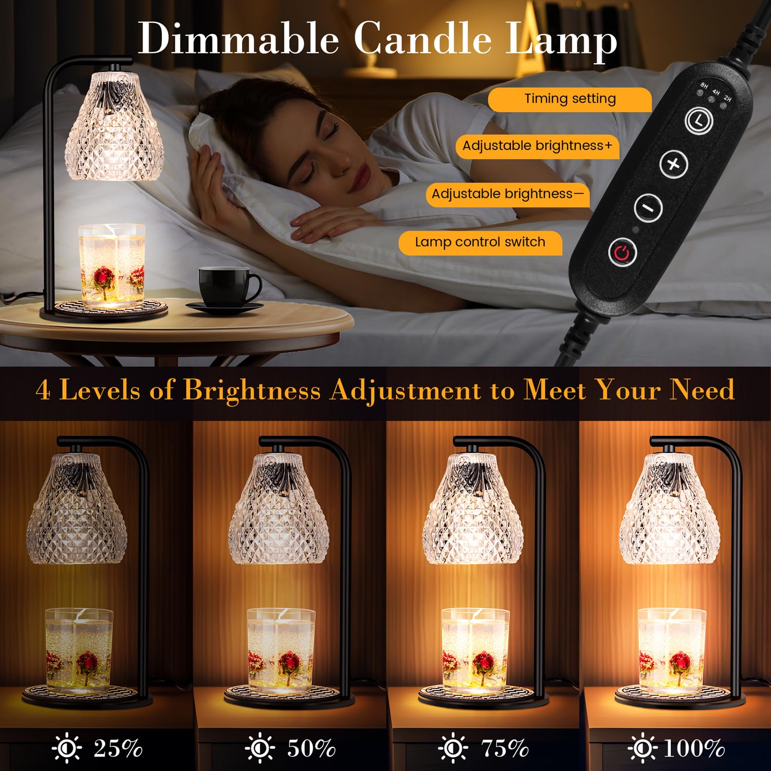 NEWHCTE Electric Candle Warmer with Timer & Remote Dimmer - 2x50W Bulbs Wax Melter for Home Decor, Aromatherapy, Bedroom Ambiance - Perfect for Relaxation, Romantic Nights & Holiday Decorations