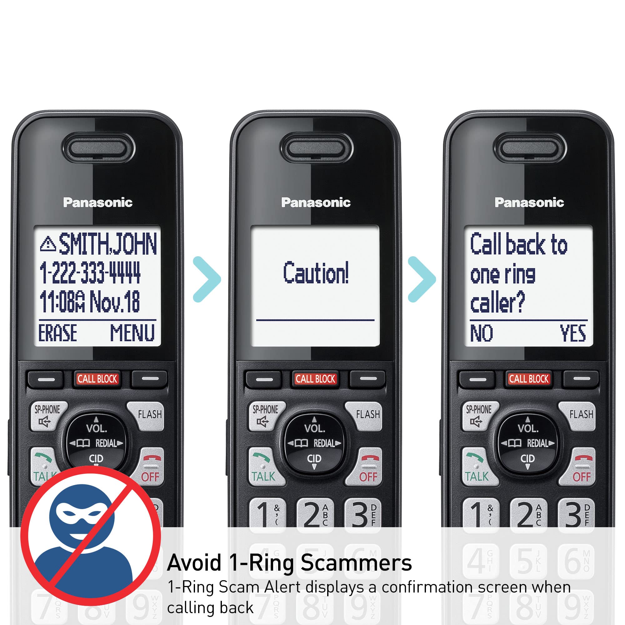 Panasonic KX-TGF944B 4-Handset Cordless Phone System with Call Block, Scam Alert, 2-Way Recording & Answering Machine - Black | Ideal for Home & Small Business Use