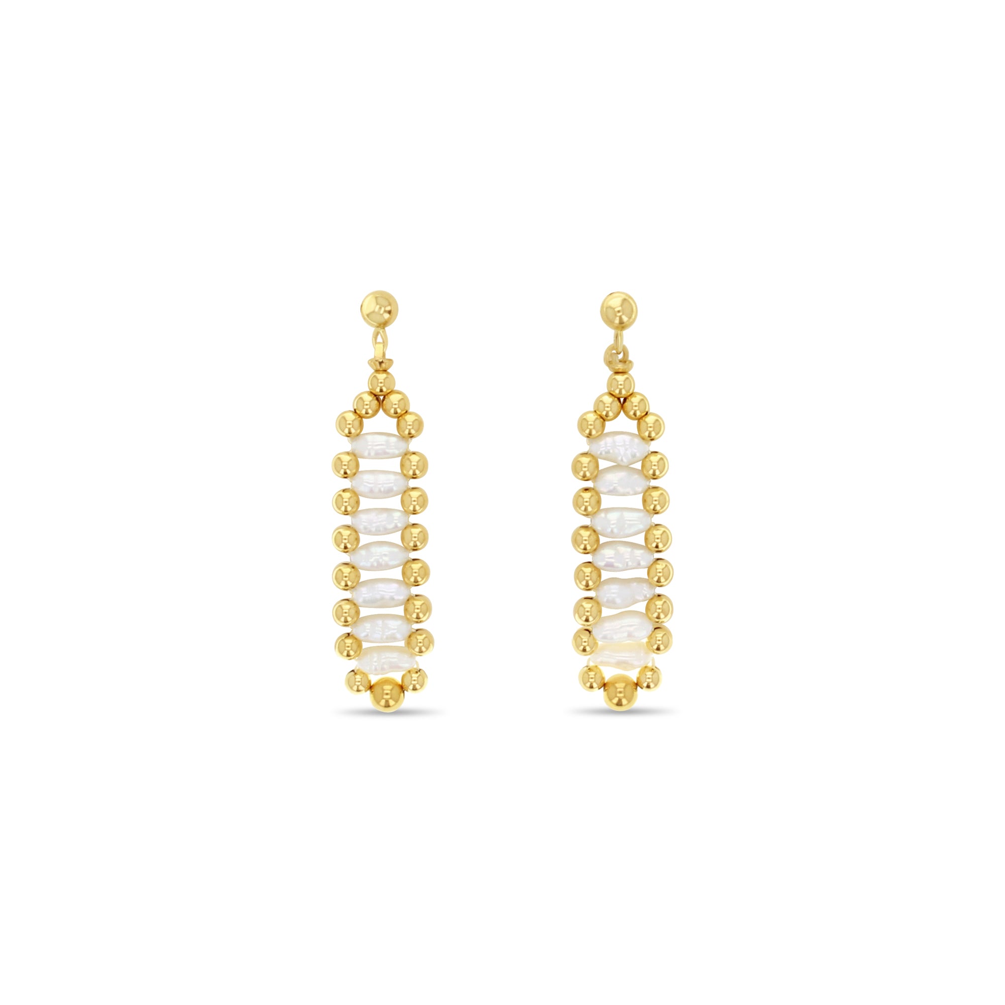 14K Yellow Gold Rice Pearl Drop Earrings - Elegant Dangling Jewelry for Women, Perfect for Weddings, Parties & Special Occasions