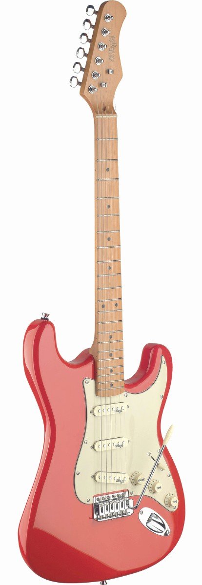Vintage Style Electric Guitar Stagg SES50M-FRD with Solid Alder Body in Fiesta Red - Perfect for Rock, Blues & Stage Performances