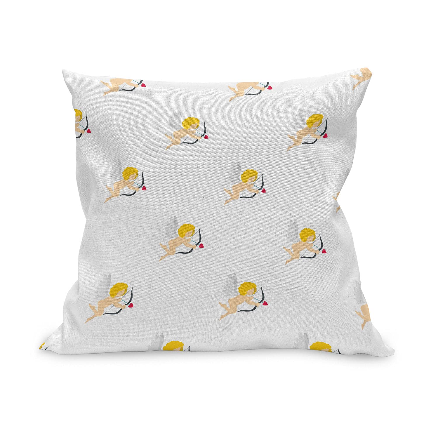 Ambesonne Angel Throw Pillow Cover 18x18 Inches - Cupid Love Arrow Mythic Romance Design, Decorative Square Cushion Case in Earth Yellow White Peach - Perfect for Living Room, Bedroom Sofa Decor