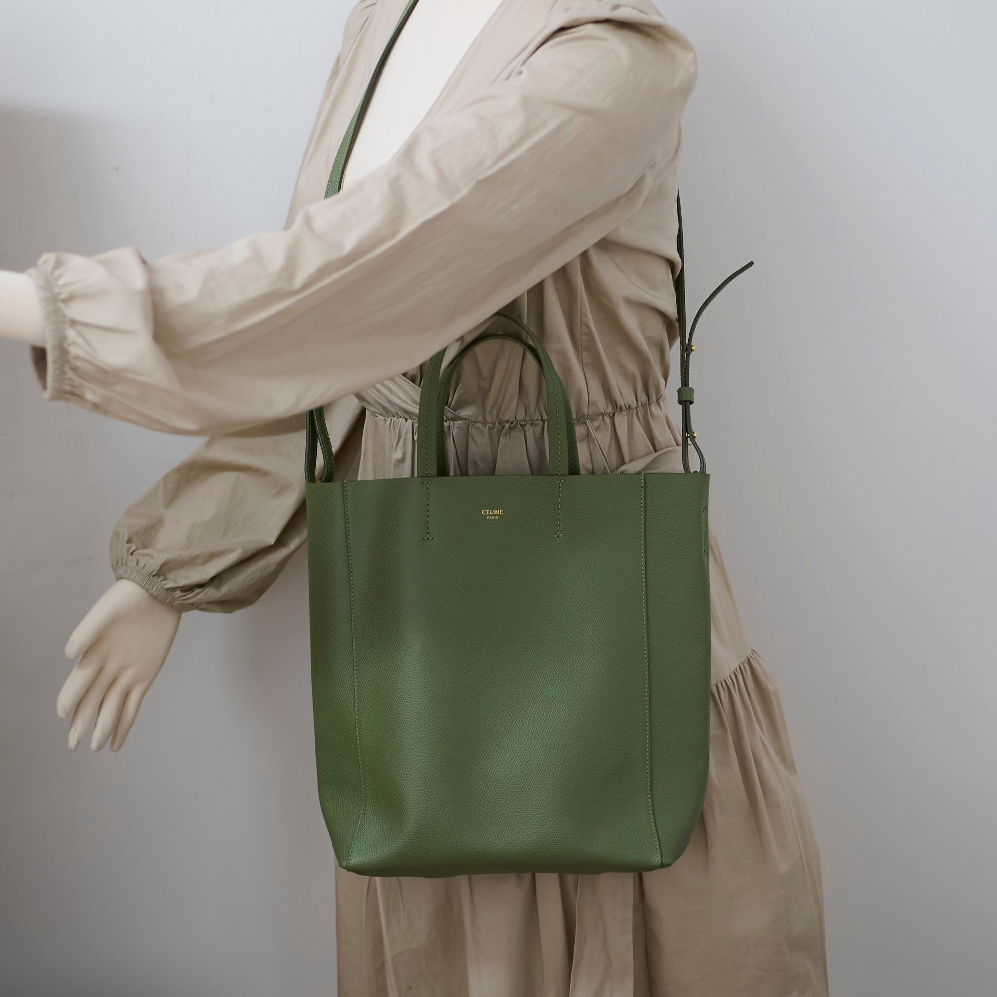 Celine Green Leather Tote Bag with Adjustable Strap - Stylish Handbag for Women, Work, Travel & Everyday Use
