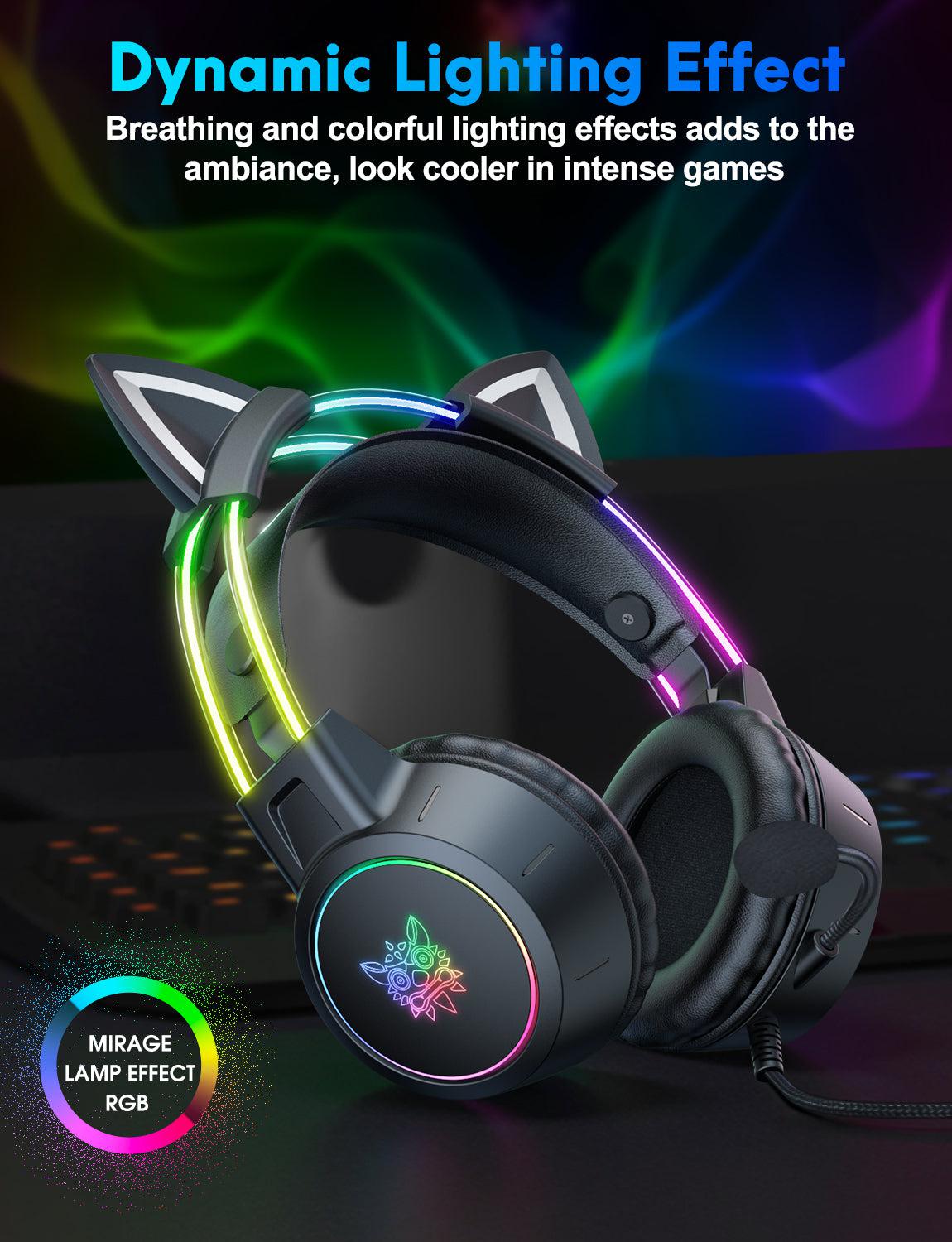 ONIKUMA X15 PRO Cat Ear Gaming Headset with Noise Cancelling Microphone, RGB Lights, Durable Stereo Surround Sound - Perfect for PC, PS4, Xbox, Nintendo Switch & Online Gaming