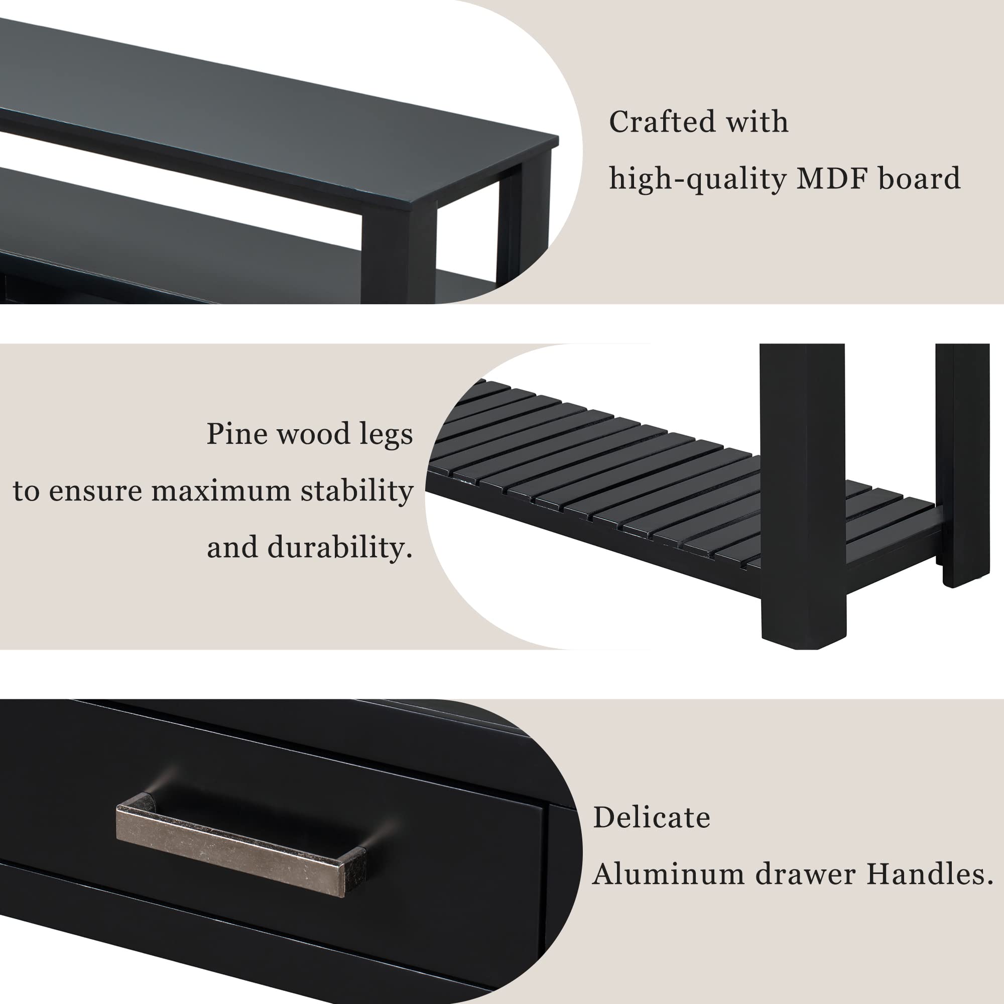 Merax Retro Style Entryway Console Table with 4 Drawers & 2 Shelves - Sofa Table for Living Room, Hallway & Corridor - Perfect for Small Space Organization & Home Décor (Black)