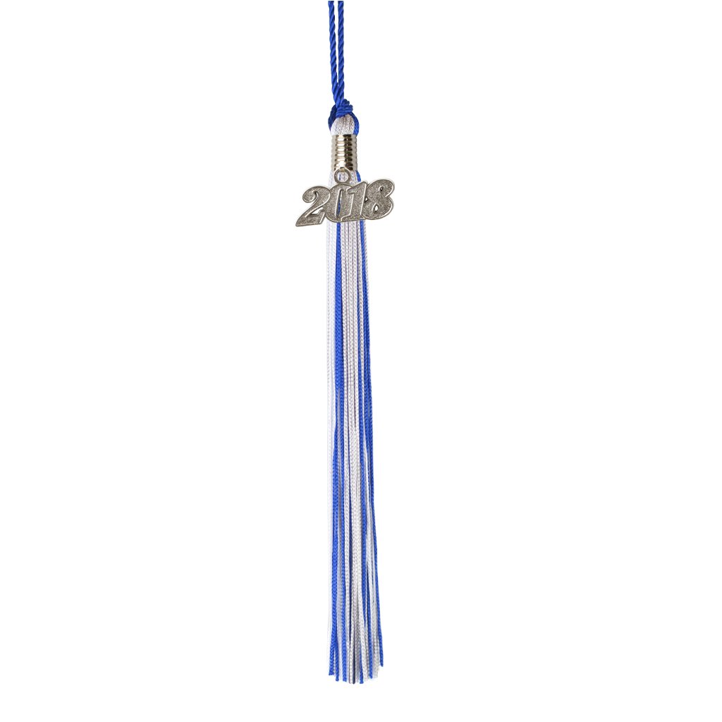 2018 Graduation Tassel - Blue, Silver & White with Silver Charm | High-Quality Graduation Accessory for Commencement Ceremonies, Yearbook Photos & Graduation Party Decorations