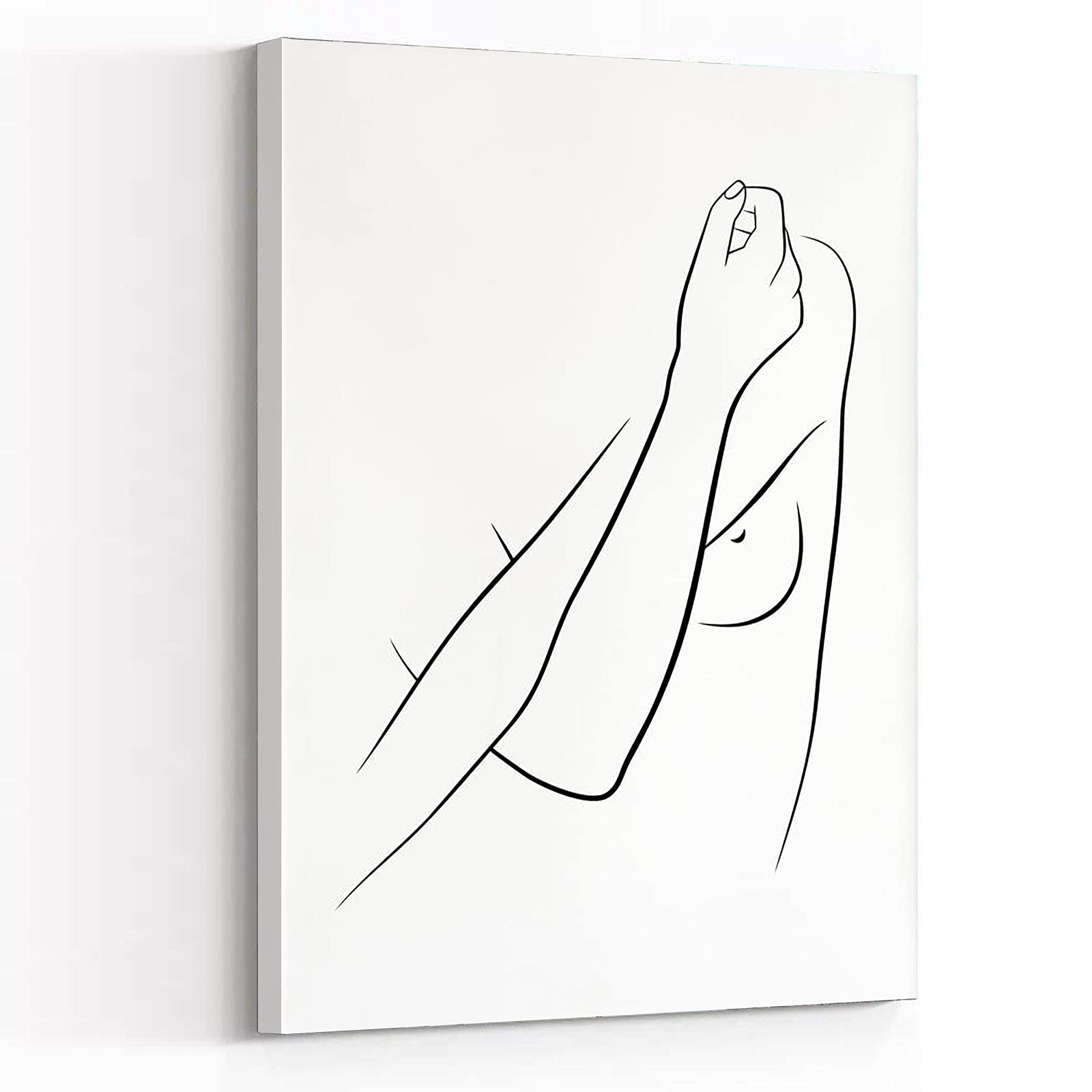Modern Bathroom Wall Art - Abstract Nude Figure Line Drawing Print, 16x24 Inch Framed Canvas - Minimalist Woman Body Art Decor for Spa, Powder Room & Home Interior Design