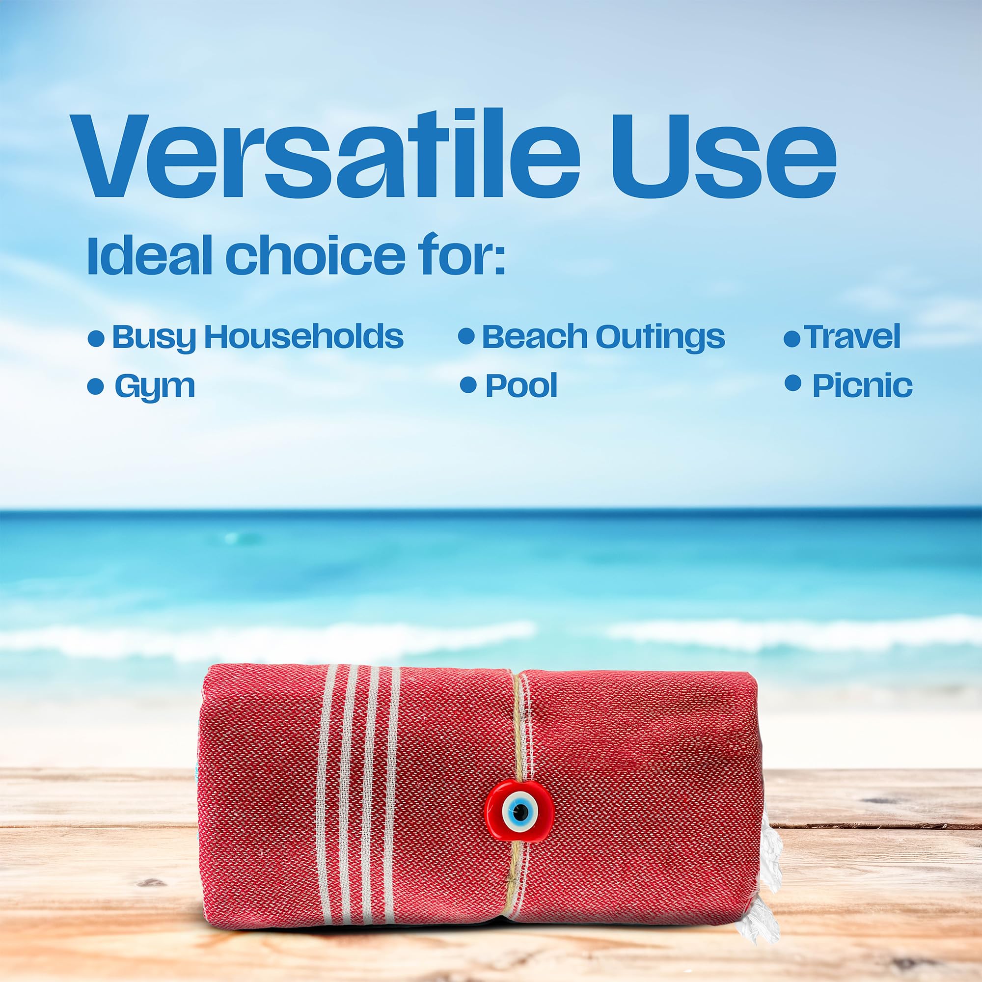 East'N Blue Lina Peshtemal Turkish Cotton Beach Towel - Lightweight, Quick-Drying, Soft & Absorbent 100% Cotton Oversized Towel for Beach, Pool, Gym, Travel - Perfect for Sunbathing, Yoga & Spa Days - Red