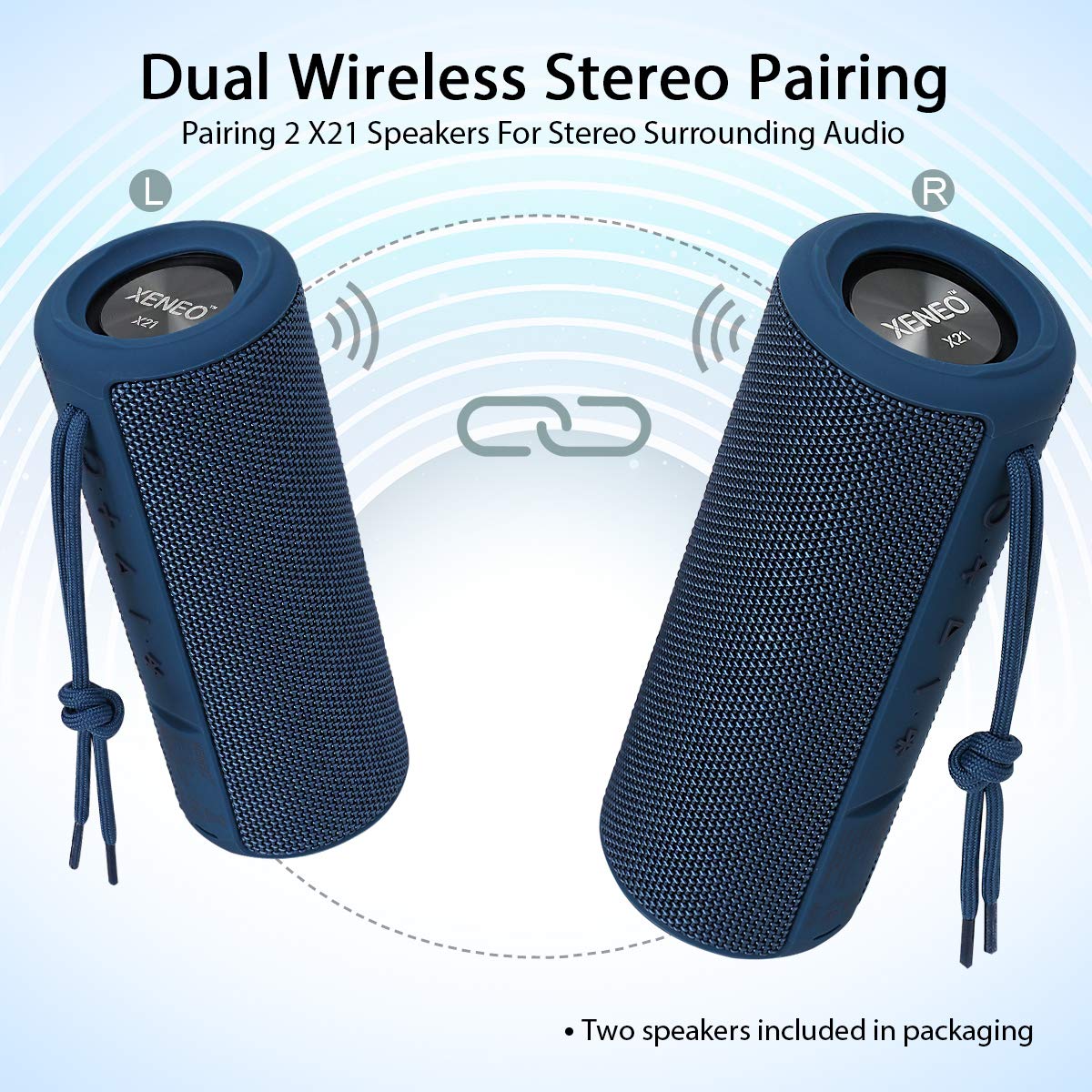 X21 Portable Bluetooth Speaker - Wireless, Waterproof, FM Radio, MP3 Player with Micro SD Card - Perfect for Outdoor, Beach, Camping & Travel (Blue)