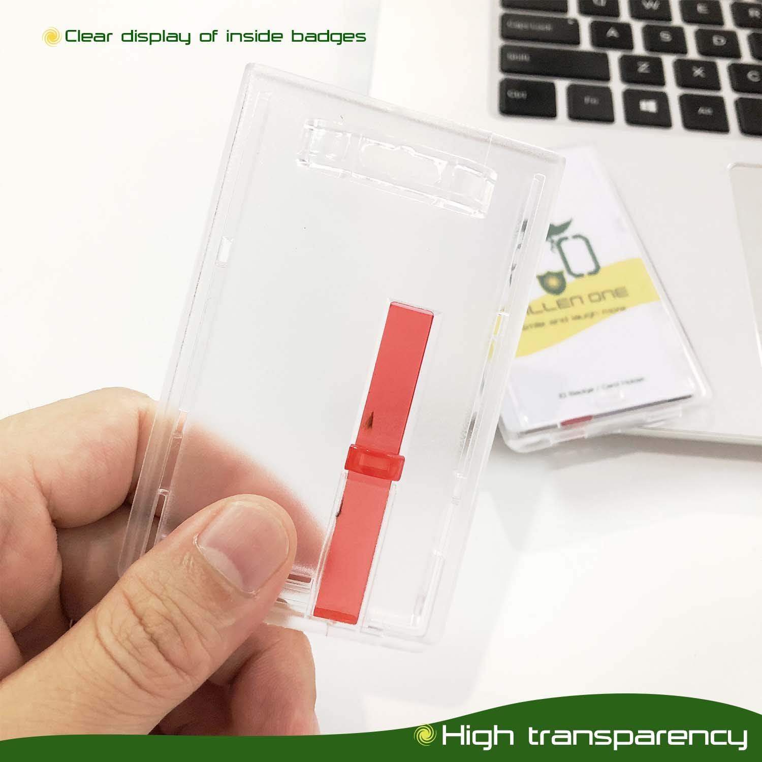 Vertical ID Card Badge Holder - 5 Pack with Red Extractor Slide for Office Security