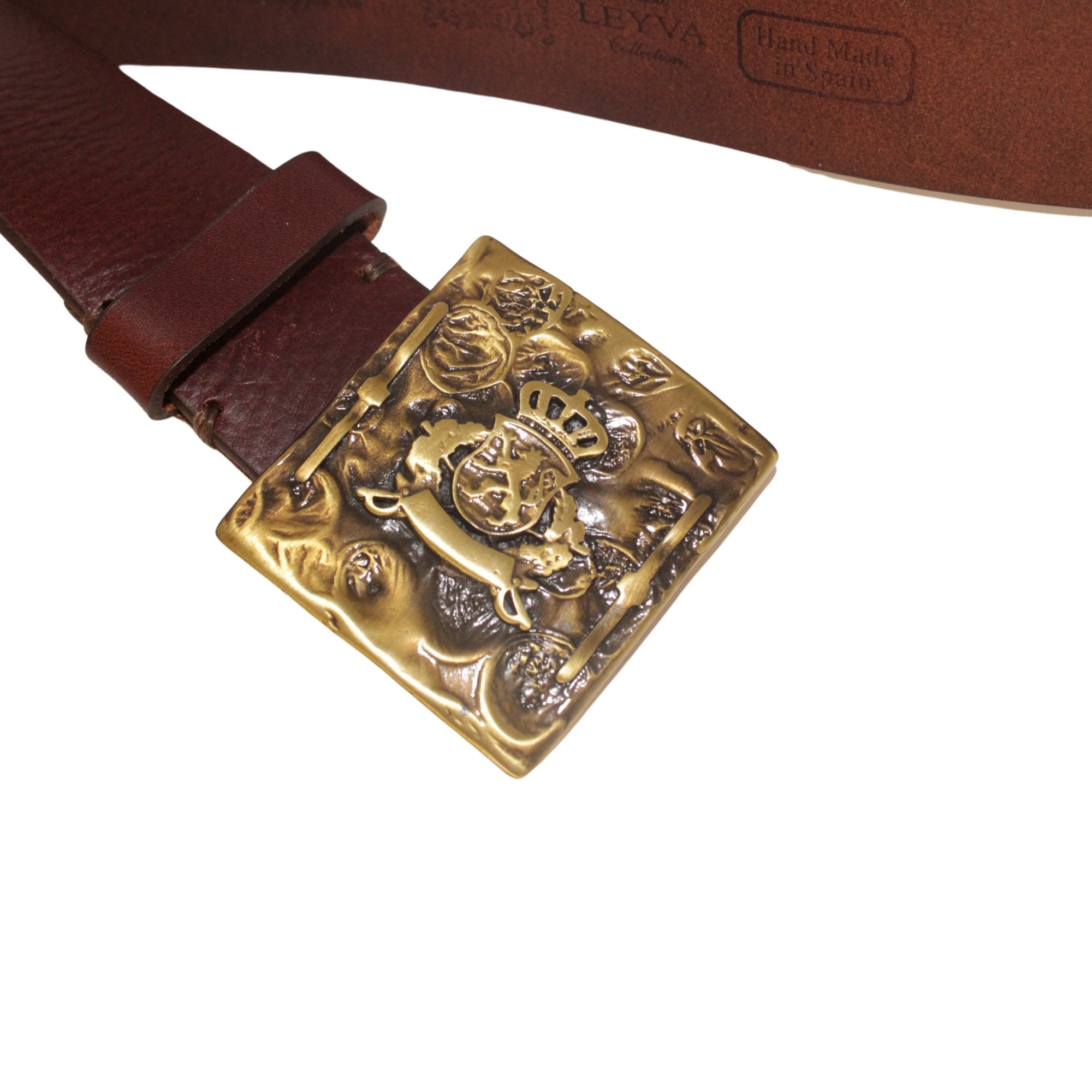 LEYVA Genuine Leather Belt with Crest Buckle - Chestnut Brown for Men | Stylish & Durable Dress Belt for Office, Casual & Formal Wear