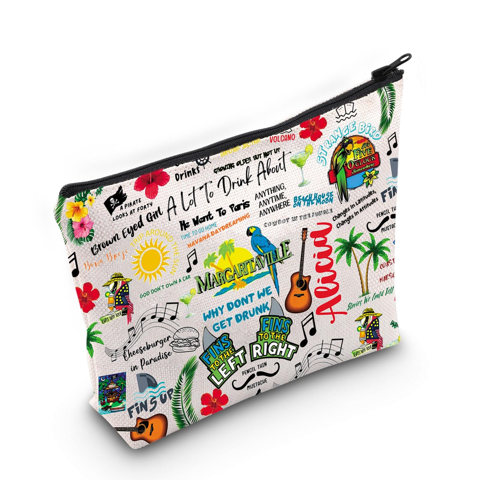 Jimmy Buffett 'It's 5 O'Clock Somewhere' Themed Makeup Bag - Perfect Gift for Jimmy Buffett Fans, Album Zipper Pouch, Jimmy Merchandise - Great for Travel, Beach Trips & Concert Essentials
