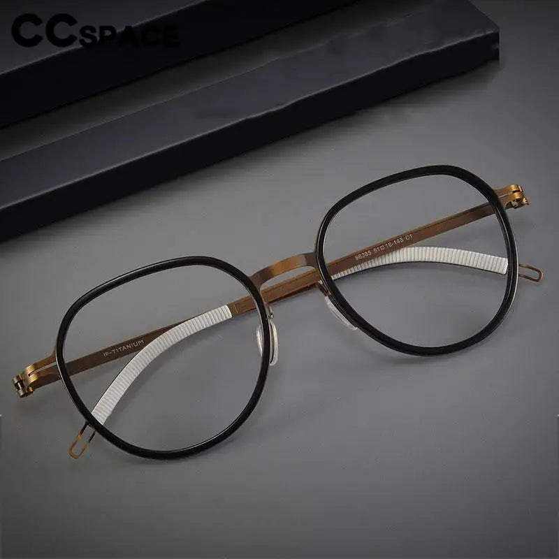CCspace Unisex Full Rim Round Titanium Eyeglasses 57284 - Lightweight Durable Frame for Men & Women - Perfect for Reading, Work & Fashion Accessories