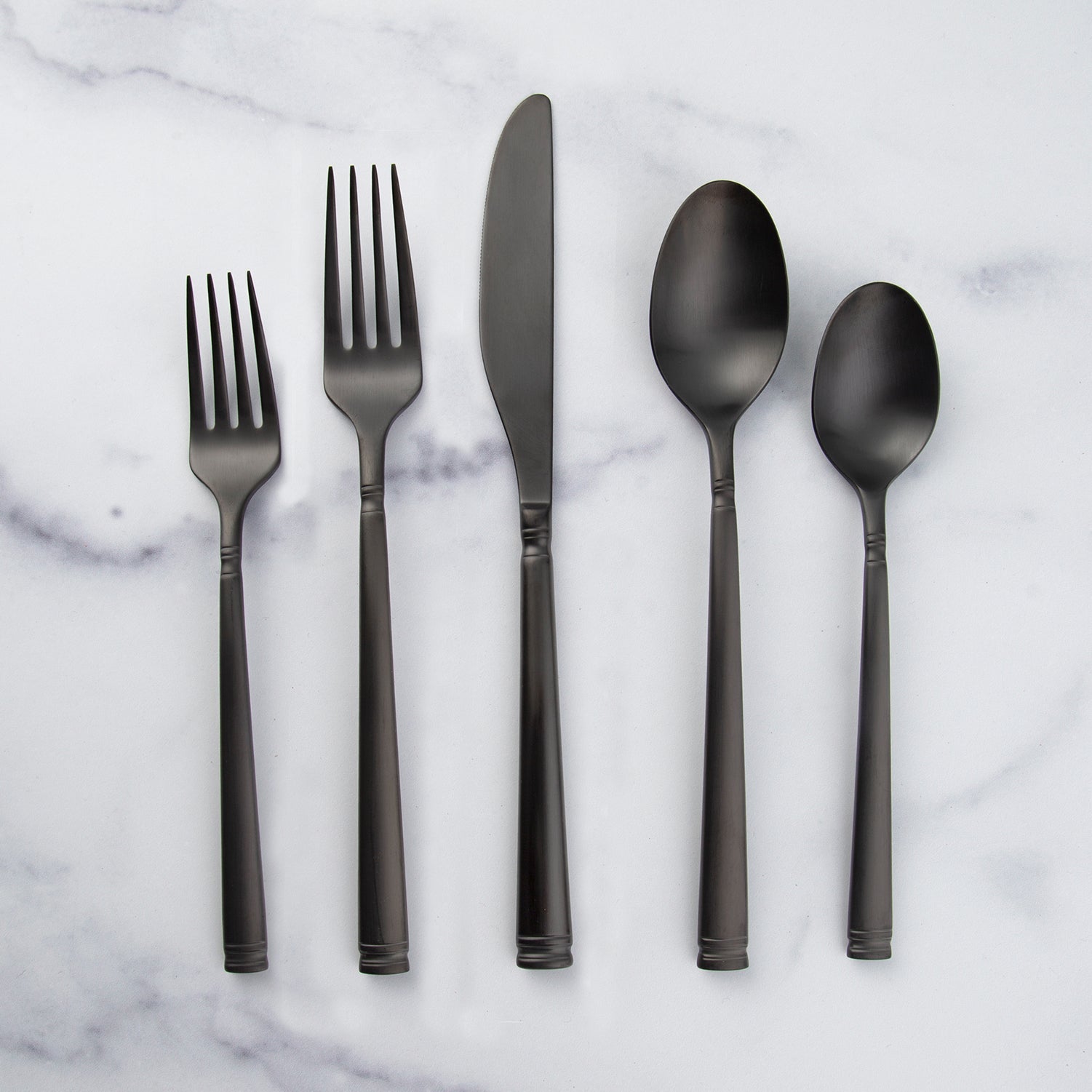 Premium Emmy Black Satin 20-Piece Flatware Set - Stainless Steel Silverware for Formal Dining, Wedding Registry & Elegant Dinner Parties