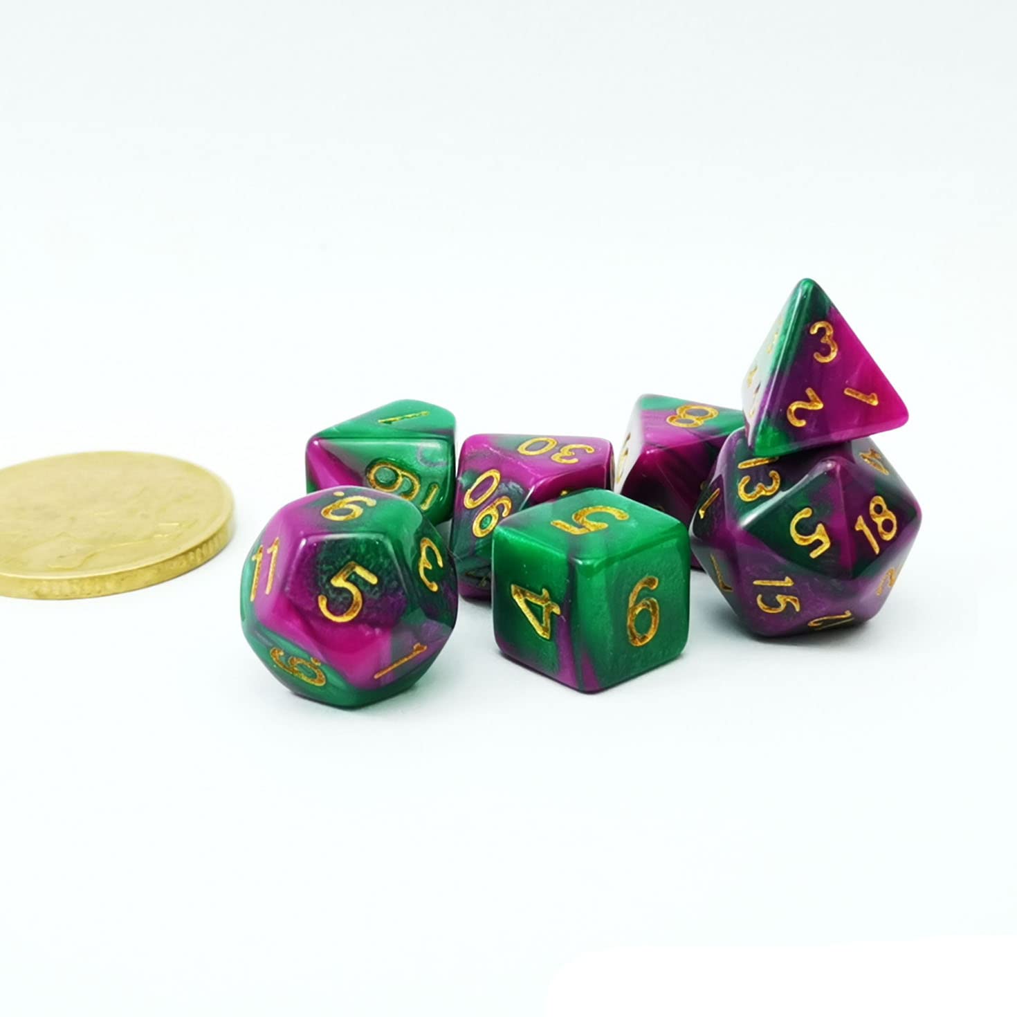 Bescon Mini Two-Tone Polyhedral RPG Dice Set - 10mm Small Dice (D4-D20) for Wizards & Jungle Adventures | Perfect for D&D, Pathfinder & Tabletop Gaming