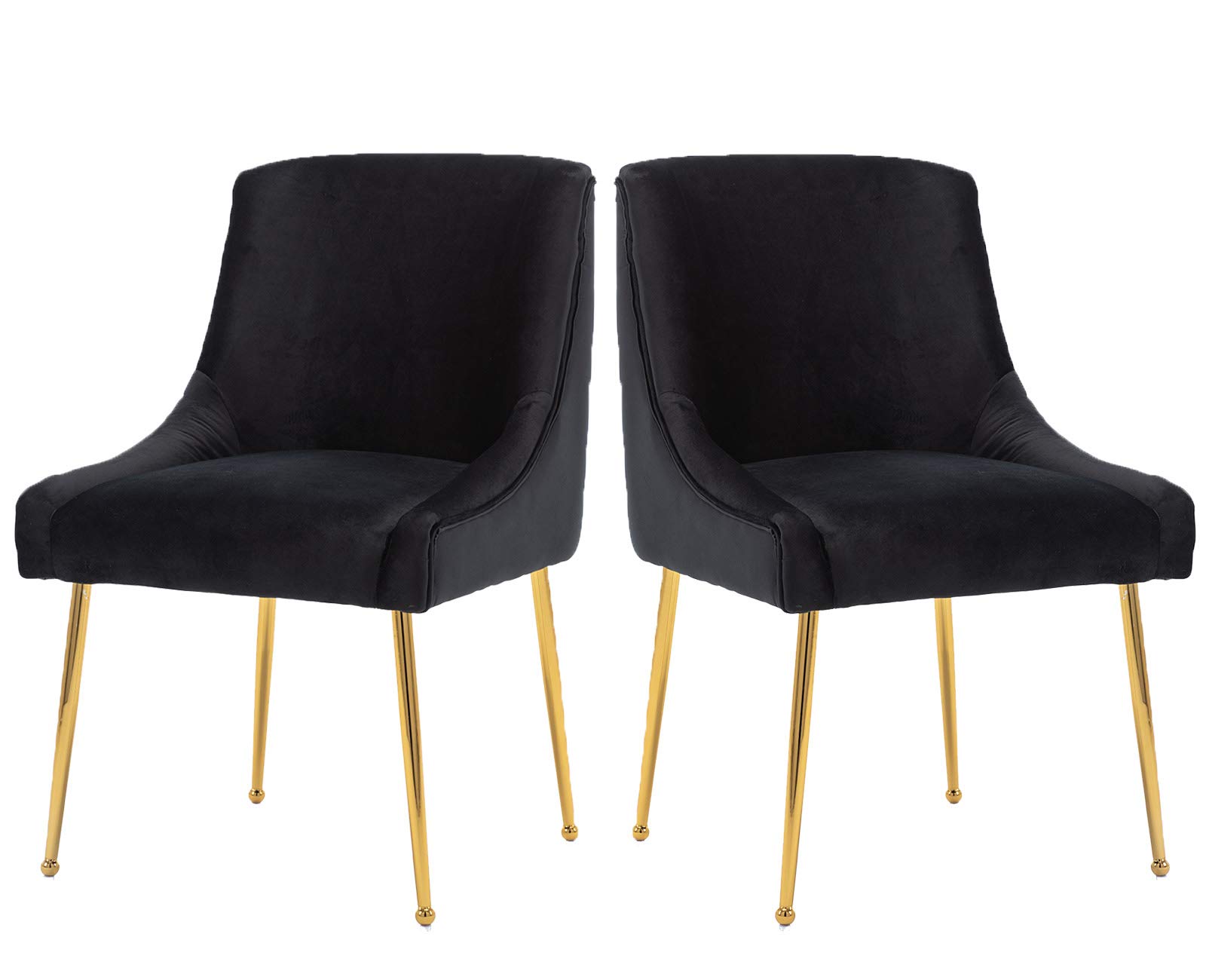 Guyou Black Velvet Dining Chairs Set of 2 - Modern Upholstered Accent Chairs with Gold Metal Legs for Kitchen, Dining Room, Living Room & Bedroom - Elegant Home Decor for Dinner Parties & Cozy Gatherings