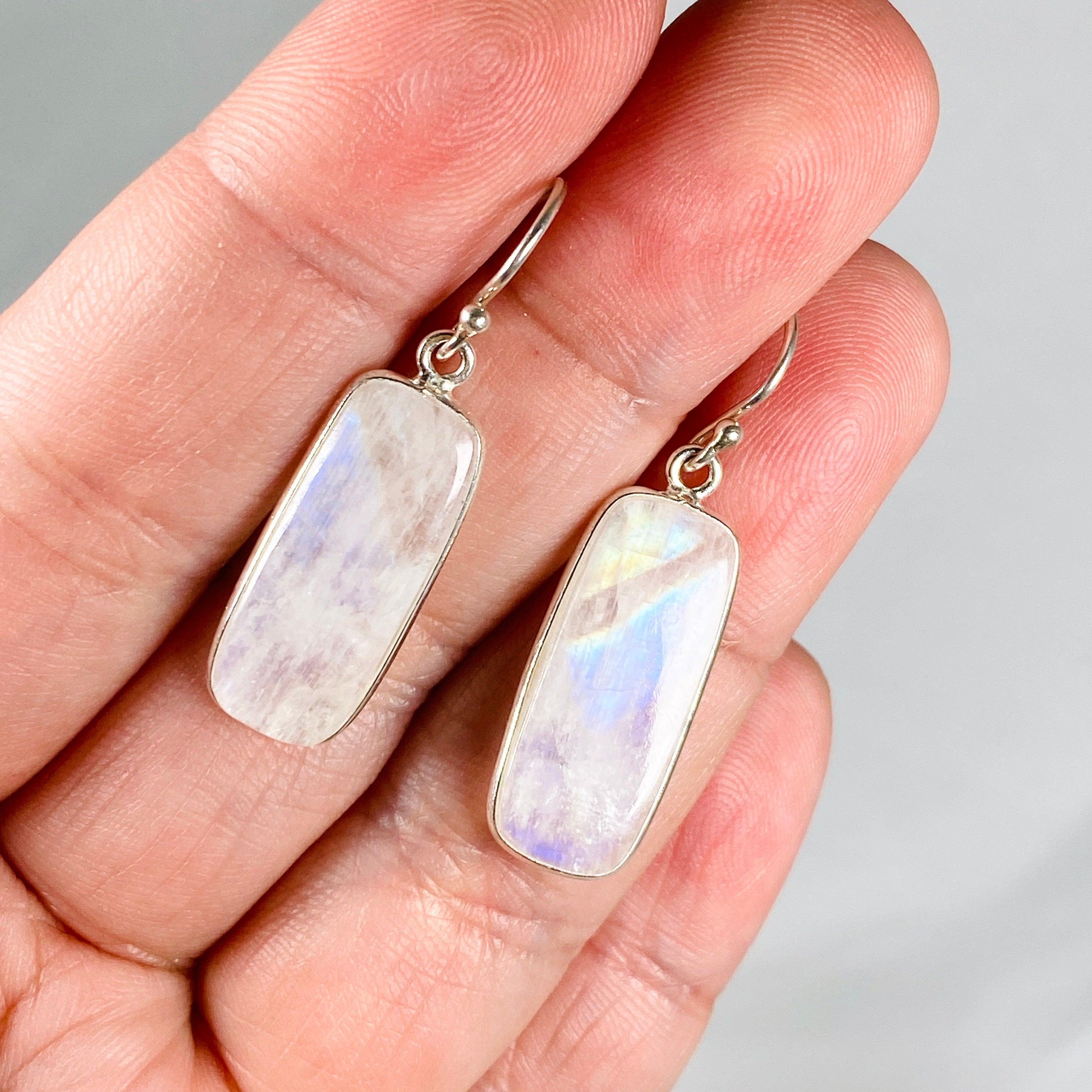 Moonstone Rectangular Earrings for Women - Sterling Silver Dangle Earrings KEGJ1390 - Perfect for Wedding, Party & Evening Wear