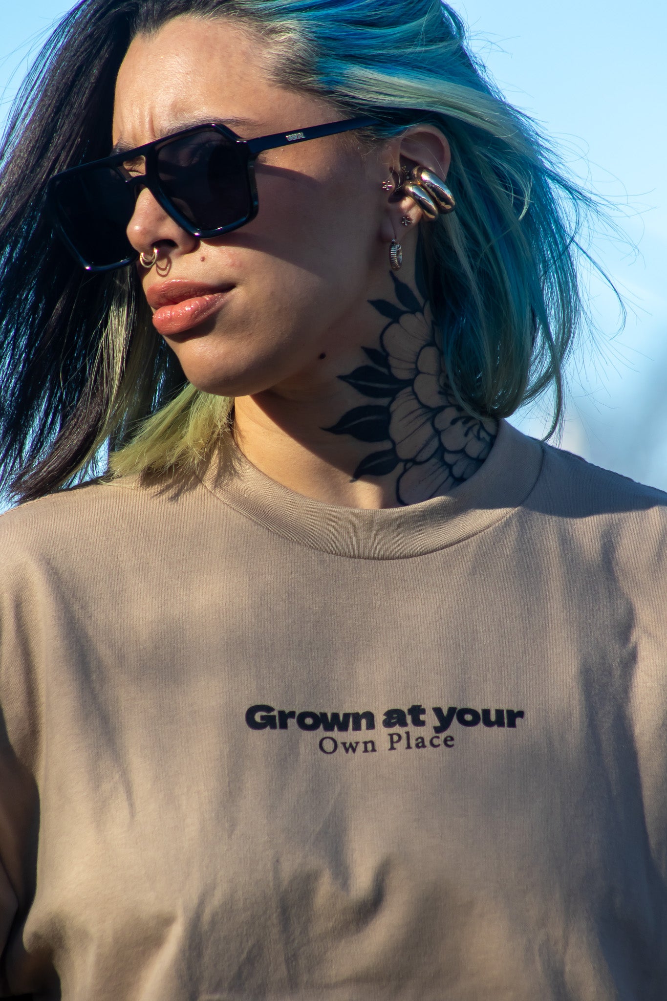 Ocn M Boxy Tee - Women's Oversized Cotton T-Shirt in Beige | Casual Streetwear, Loungewear & Everyday Comfort Wear