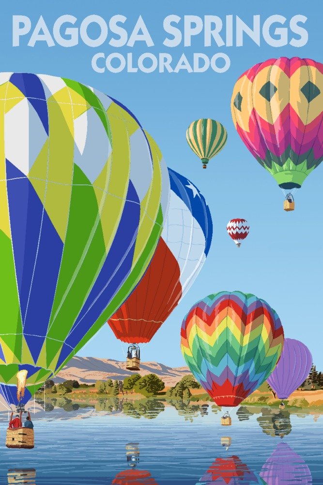 Pagosa Springs Colorado Hot Air Balloons 24x36 Signed Art Print - Wall Decor Poster for Living Room, Bedroom & Office