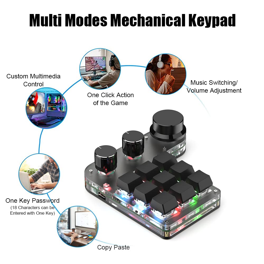 9-Key RGB Macro Mechanical Keyboard - Mini USB Keypad with 3 Knobs for Gaming & Programming | One-Handed Hot-Keys for OSU & NKRO