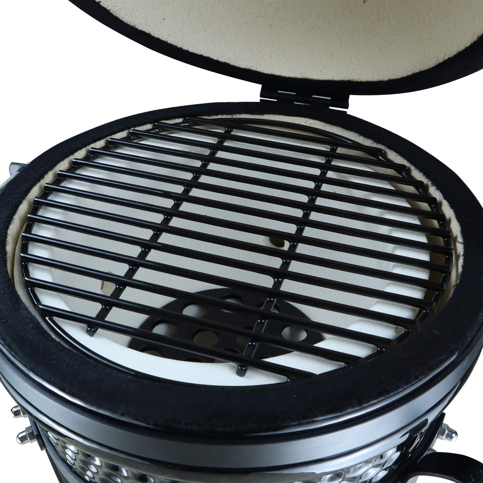 Outsunny Charcoal BBQ Grill Smoker with Stand - Modern Olive Ceramic Hammered Steel Design for Outdoor Cooking & Backyard Parties