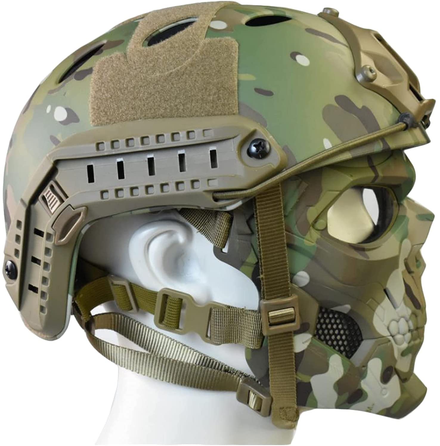 Tactical Airsoft Helmet with Adjustable Skull Mask - Lightweight & Durable for Airsoft Games, Military Simulation & Outdoor Sports