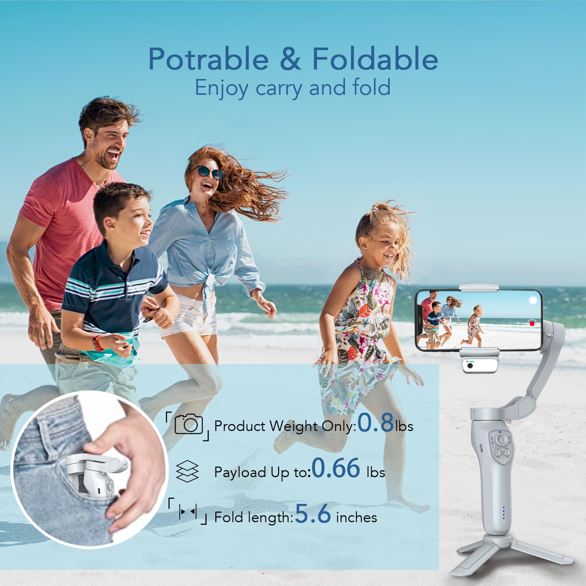 3-Axis Magnetic AI Smartphone Gimbal Stabilizer with Fill Light - Active Tracker for Android & iPhone - Perfect for TikTok, YouTube Vlogging, Video Recording & Content Creation