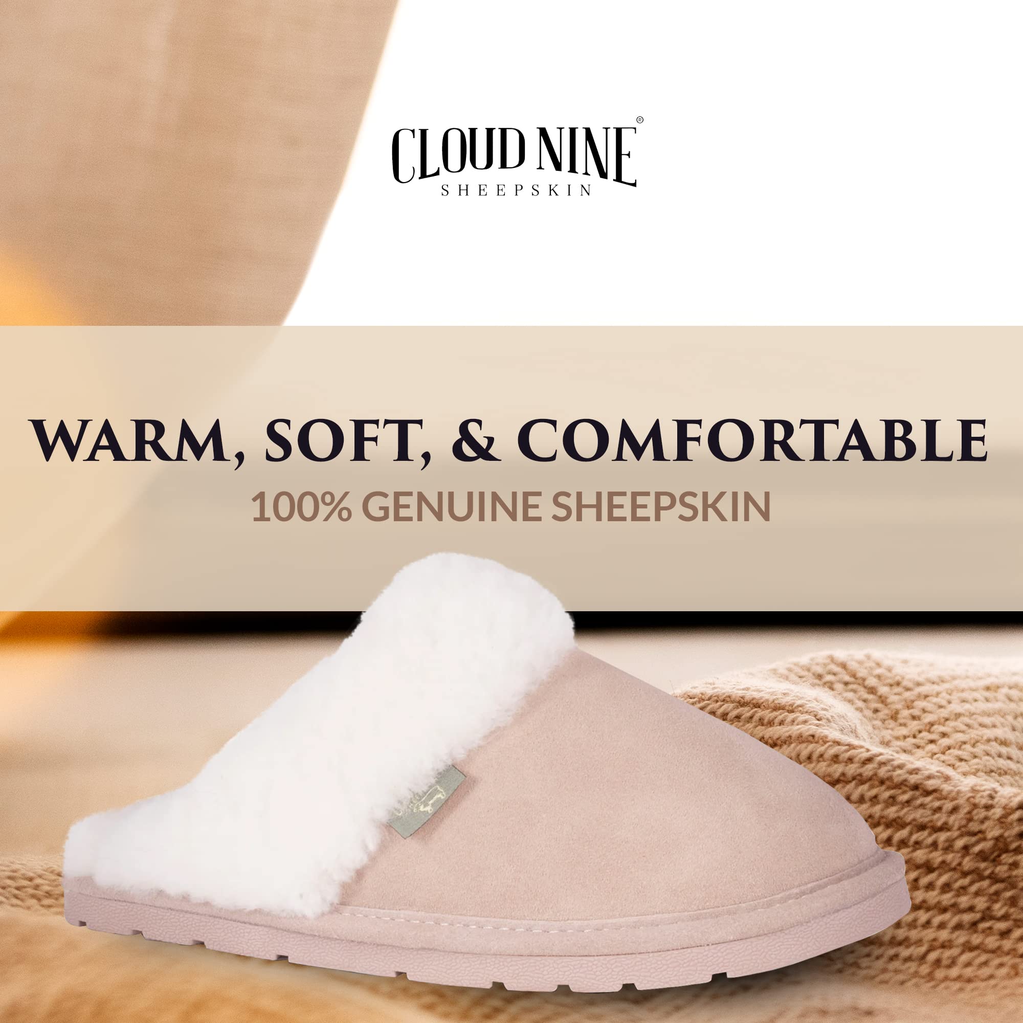 Women's Genuine Sheepskin Indoor Outdoor Scuff Slippers - Cozy Slip-On House Shoes for Home, Travel & Relaxation - Perfect for Winter Comfort & Lounging