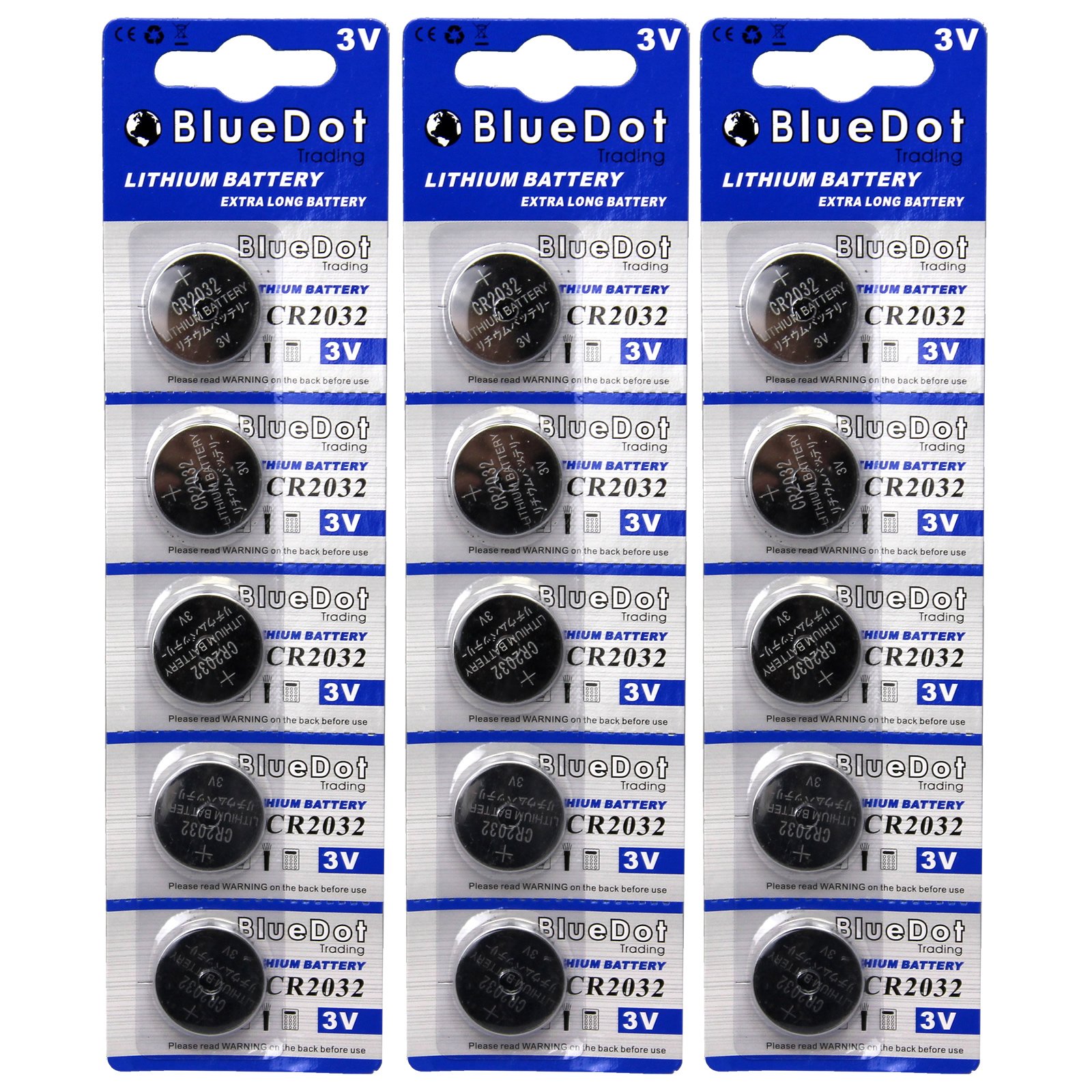 BlueDot CR2032 3V Lithium Coin Cell Batteries - 15 Pack for Watches, Key Fobs, Flameless Candles & Electronics | Long-Lasting Power for Home, Office & Travel Use