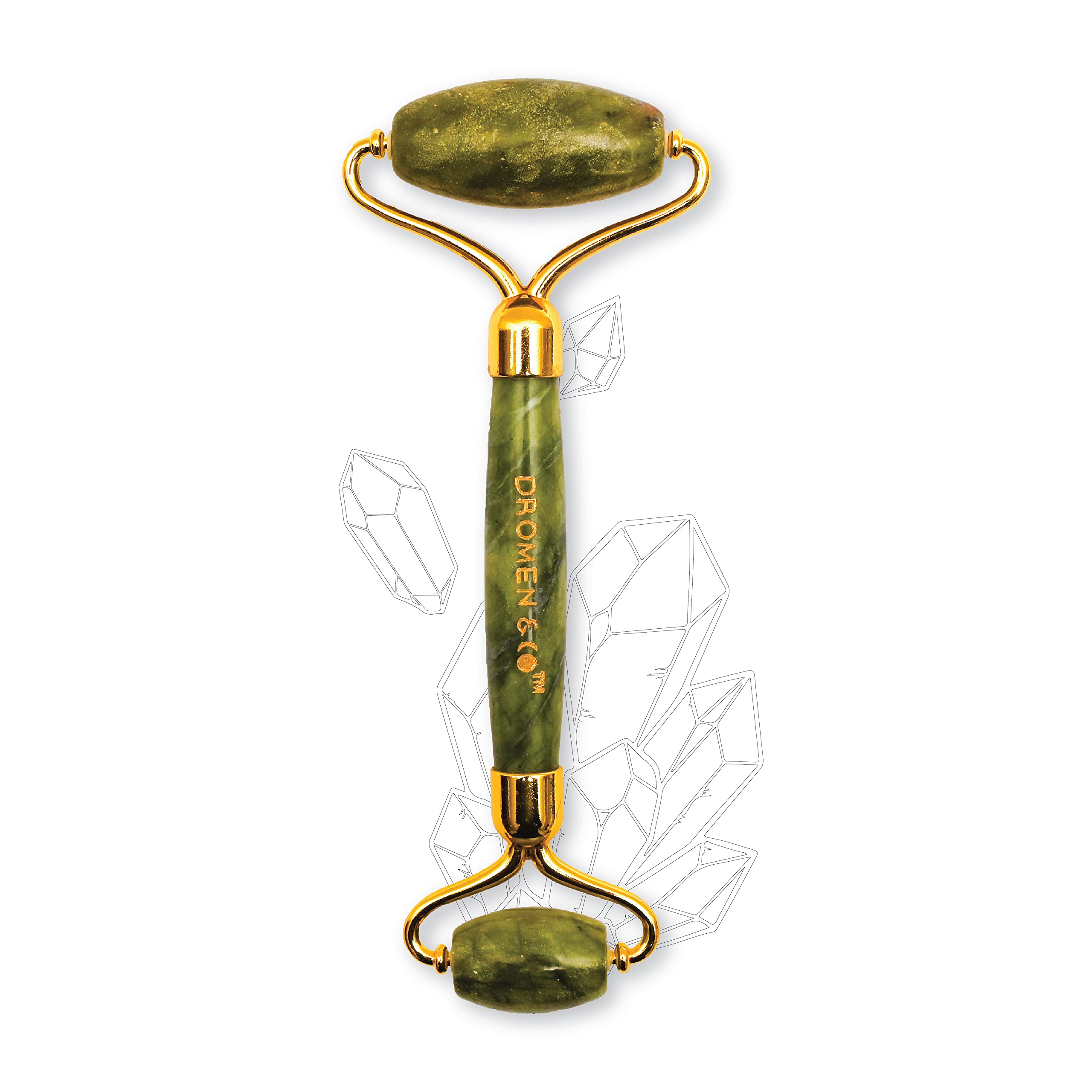 Dromen & Co Jade Facial Roller - Natural Jade Stone Face Massager for Reducing Fine Lines & Wrinkles | Gua Sha Alternative for Skincare Routine | Perfect for Morning & Night Facial Massage, Stress Relief & Lymphatic Drainage