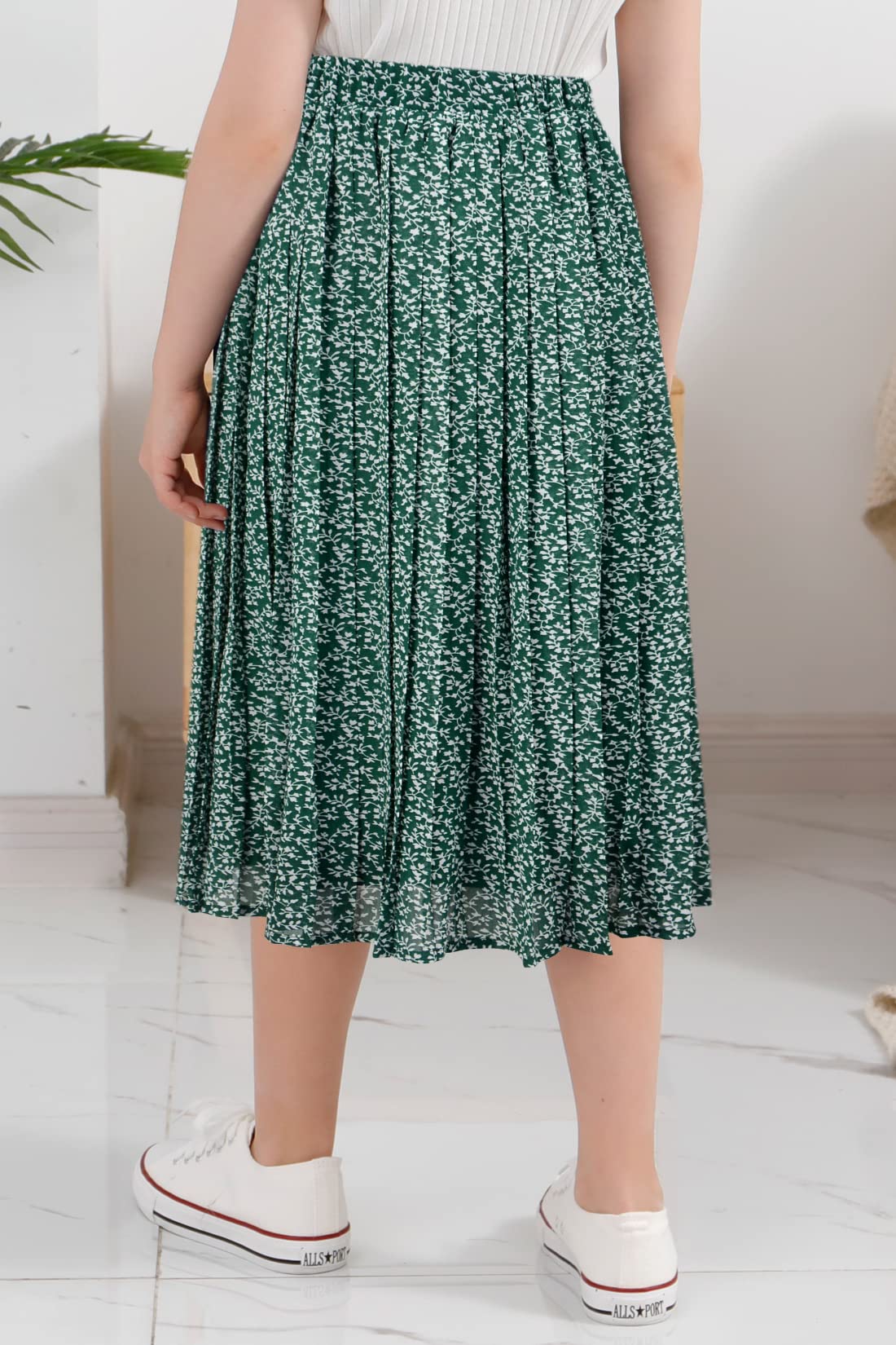 GORLYA Girls Chiffon Pleated Elastic High Waist A-Line Boho Swing Maxi Long Skirt for Teens 4-14T - Perfect for Beach Vacations, Summer Parties & Boho Fashion Outfits