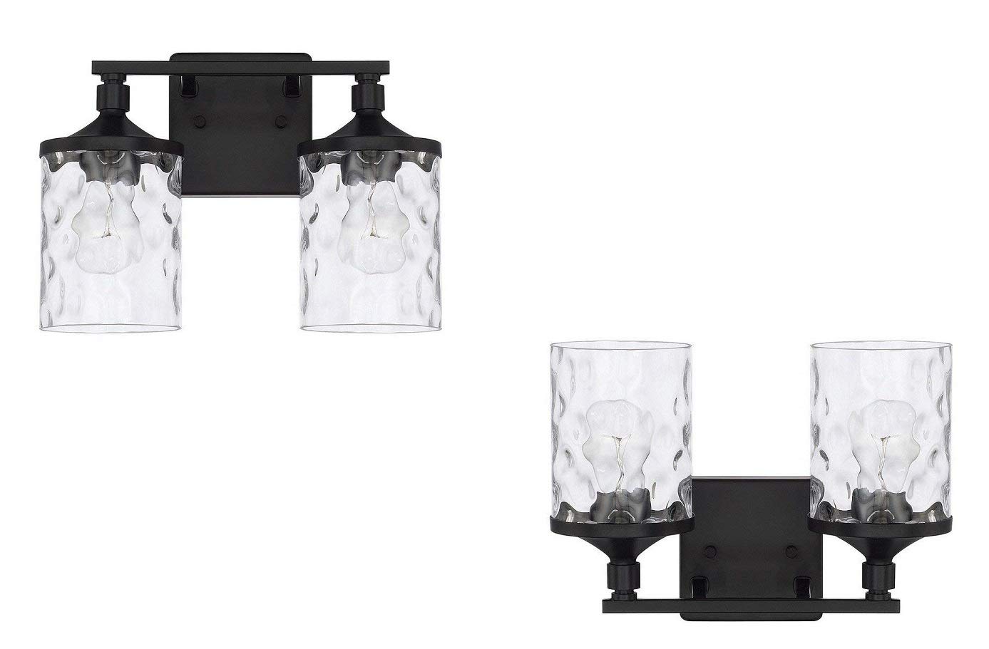 Homeplace/Colton - Matte Black 2-Light Bathroom Vanity Set with Clear Water Glass Shades - 2 Pack for Modern Bathroom Lighting Upgrade