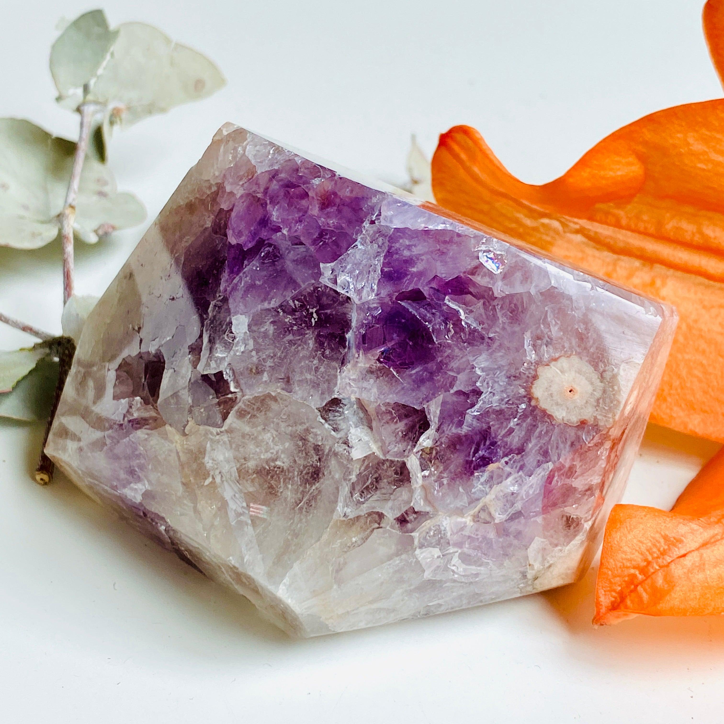 Natural Amethyst and Pink Flower Agate Freeform Slab - Healing Crystal for Meditation, Yoga & Home Decor | PAFF 04