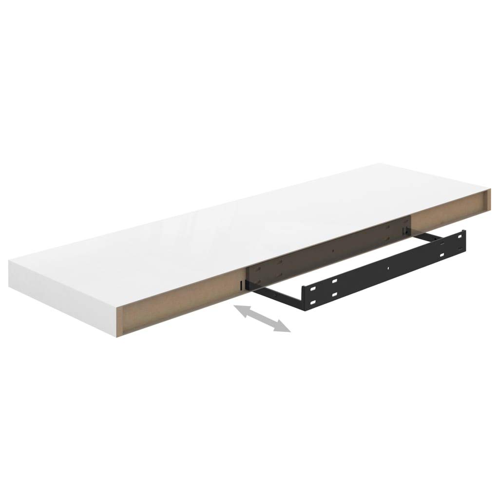 CHARMMA 323753 Floating Wall Shelves Set of 4 - High Gloss White MDF Shelves 31.5x9.25x1.5 Inches - Modern Wall Storage for Living Room, Bedroom, Bathroom & Office Organization