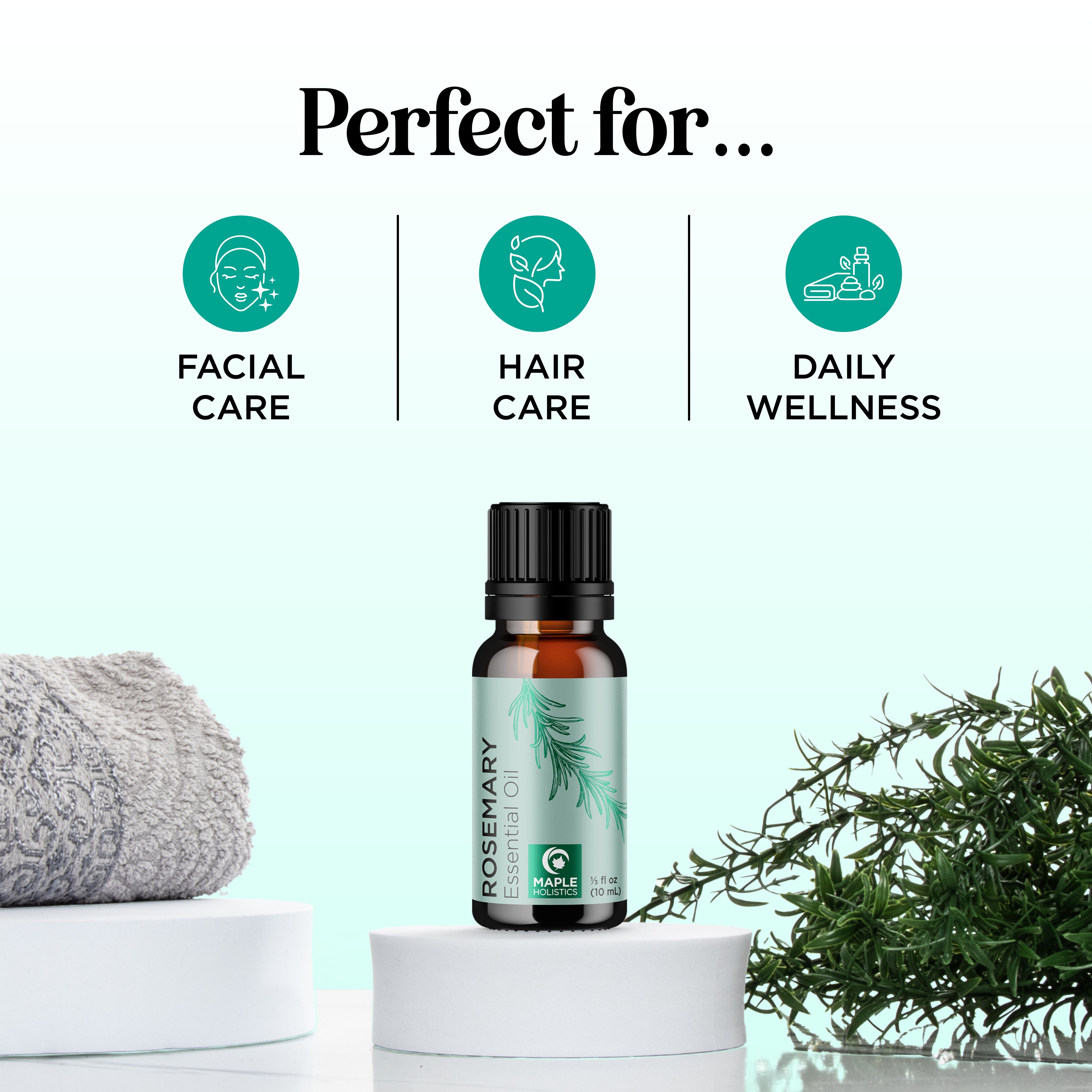 Pure Rosemary Essential Oil for Hair Growth & Stress Relief - 100% Natural Aromatherapy Oil for Diffusers, Massage & Skincare