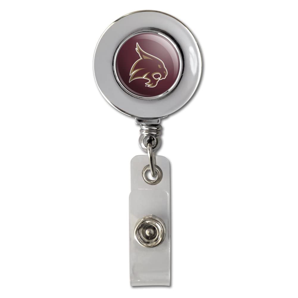 Texas State University Retractable Badge Holder with Chrome Clip - Durable ID Card Reel for Work, School & Campus Security Access