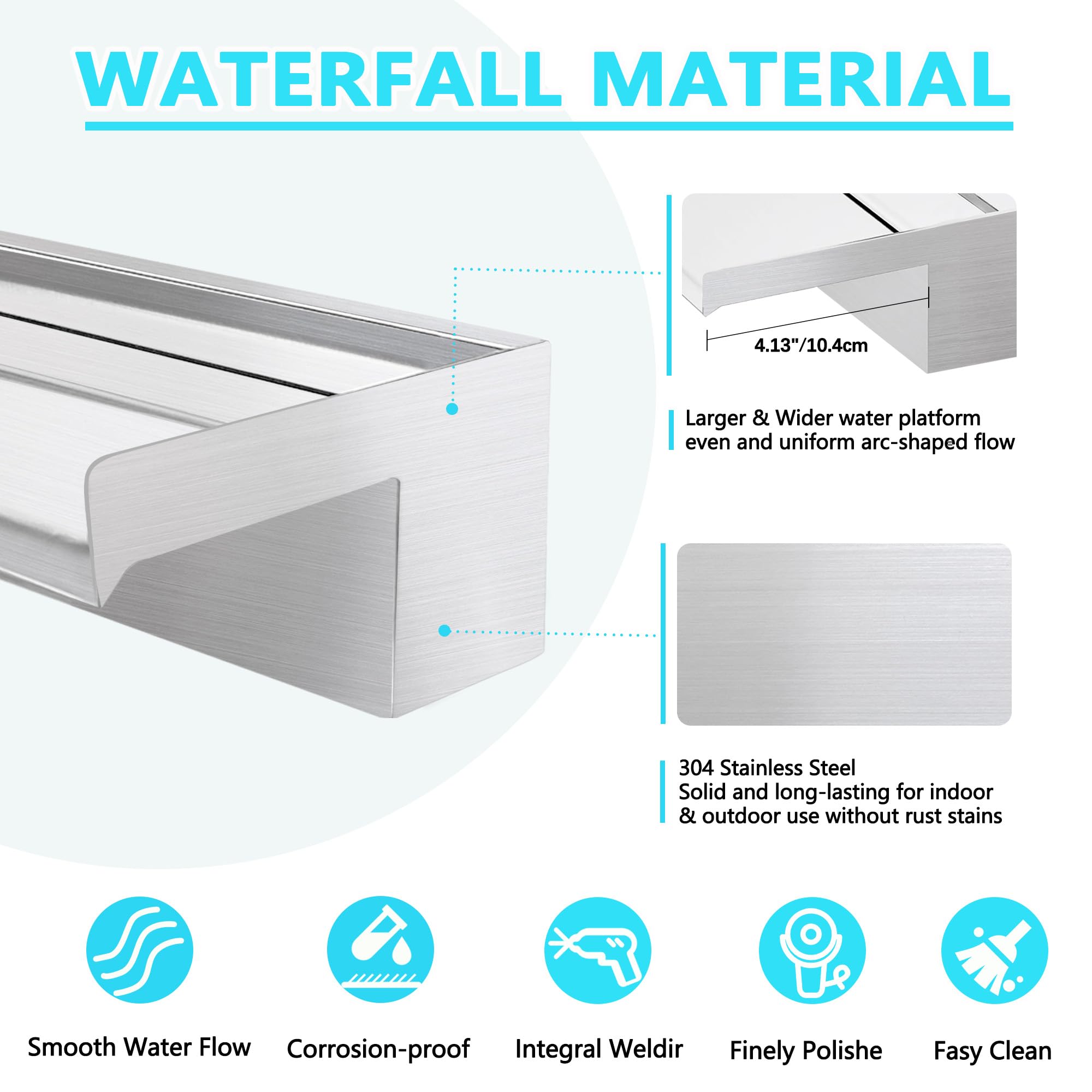 304 Stainless Steel Pool Fountain Waterfall with Wide Water Flow Platform - Outdoor Patio Waterfall Spillway Decor (35.5 Inch) - Perfect for Backyard Pools, Garden Landscaping & Relaxing Water Features