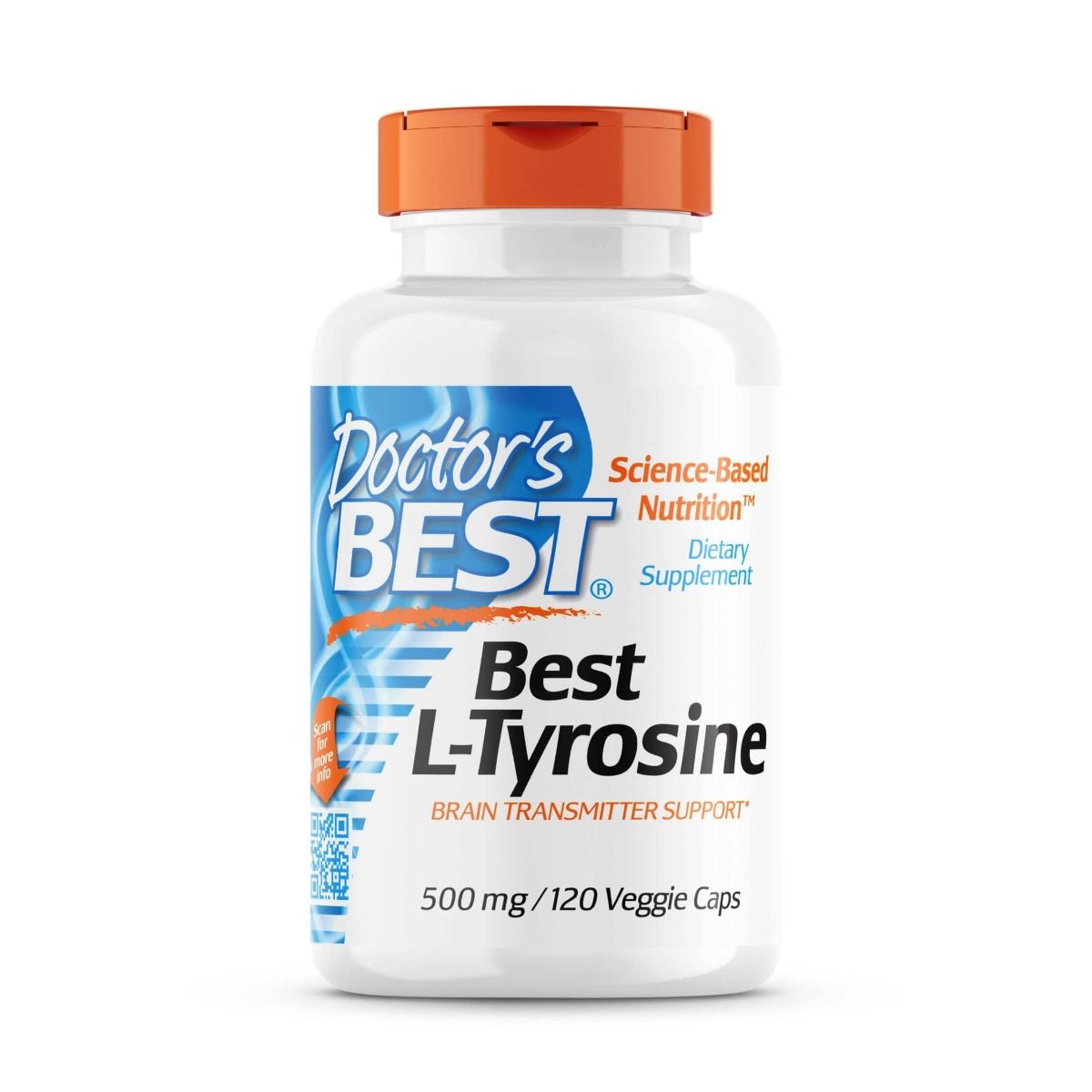 Doctor's Best L-Tyrosine 500mg Supplement - 120 Vegetarian Capsules for Focus, Energy & Stress Relief - Supports Cognitive Function & Mood Balance - Ideal for Students, Professionals & Athletes