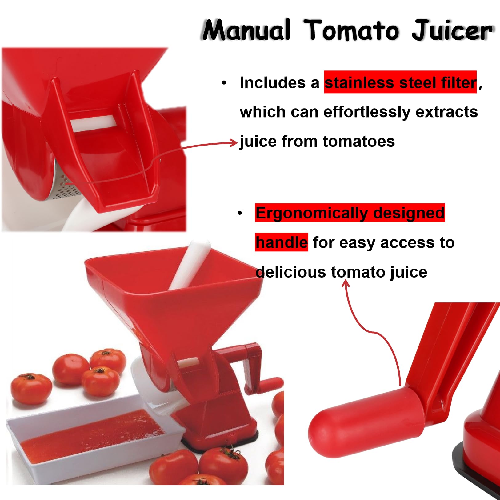 Premium Tomato Strainer & Sauce Maker - Easy-to-Use Food Strainer for Homemade Tomato Sauce, Salsa, Marinara, and More | Perfect Kitchen Tool for Canning, Cooking, and Meal Prep | Ideal Gift for Home Chefs