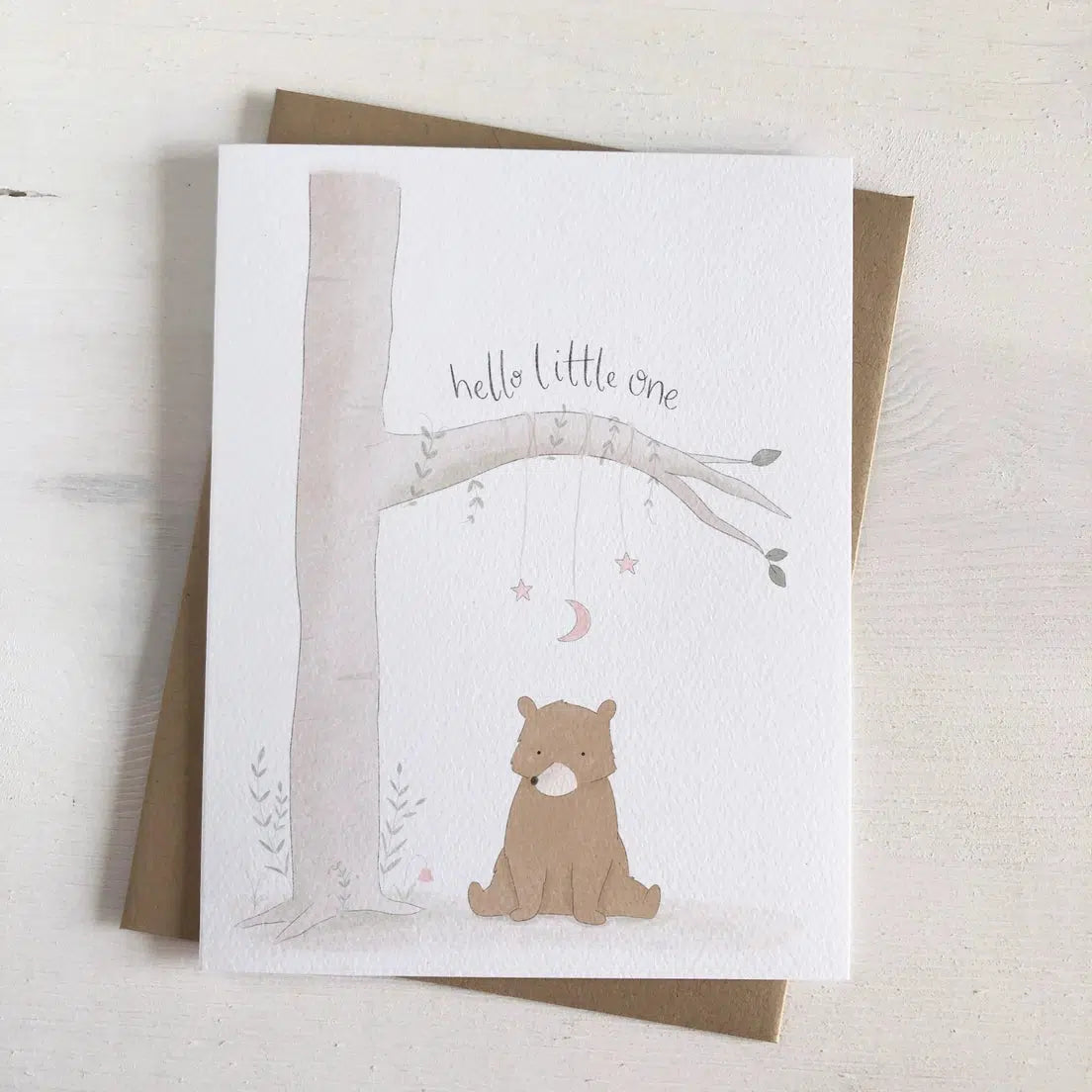 Fabled Forest New Baby Greeting Card - Hello Little One Bear Design - Perfect for Baby Showers, Birth Announcements & Newborn Gifts